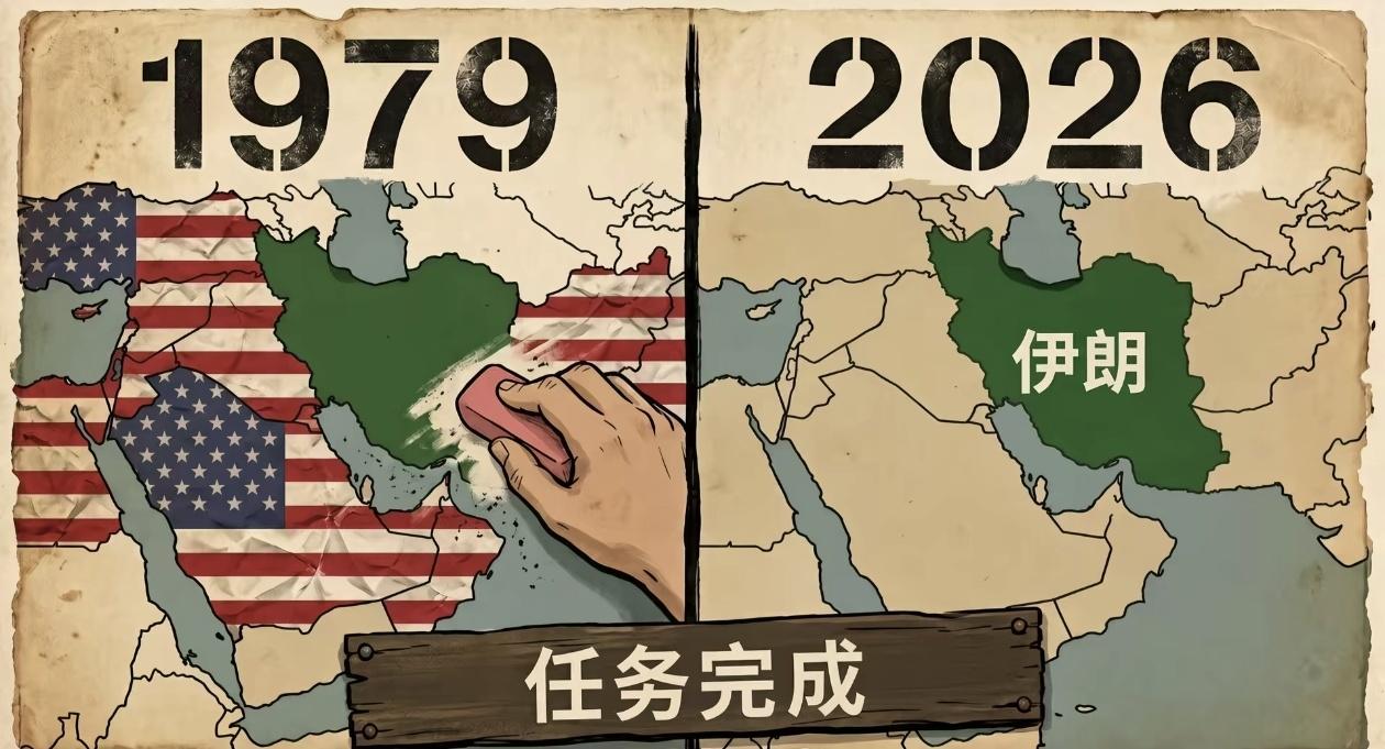 伊朗驻华大使馆这张图，真的太有分量了。一边是1979年，美国的旗帜铺满中东