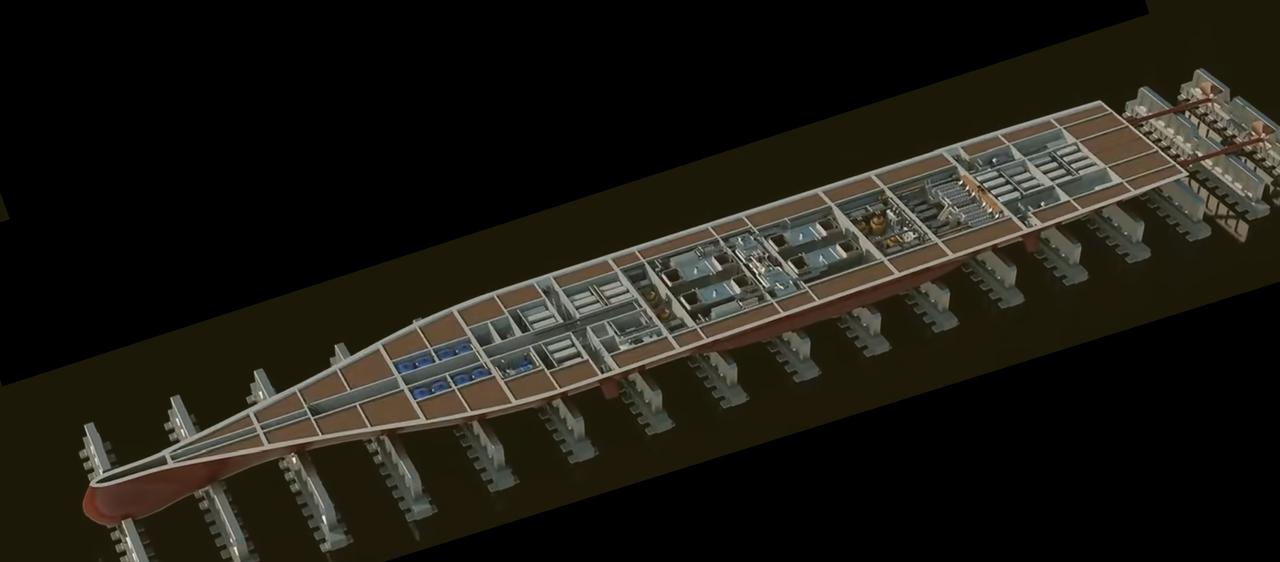 055驱逐舰的分段建造是模块化并行施工的，建造步骤围绕“零件→部件→分段→总段→