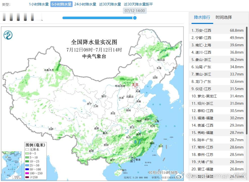 【强降雨和强对流】今天白天降水分布相对零散，北方地区因为有多个高空槽，导致新疆、
