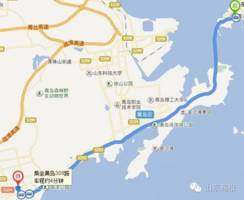 公交路线1:(在青岛火车站乘)青西快线 —(机关西部中心站下车)转黄岛