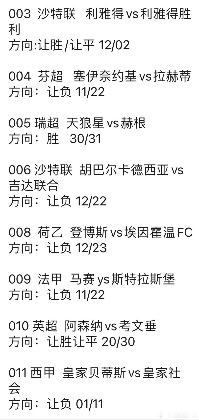 今日诚嘉扫盘⬇️⬇️⬇️⬇️003沙特联利雅得vs利雅得胜利方向:让胜/让平12/02004芬超塞伊