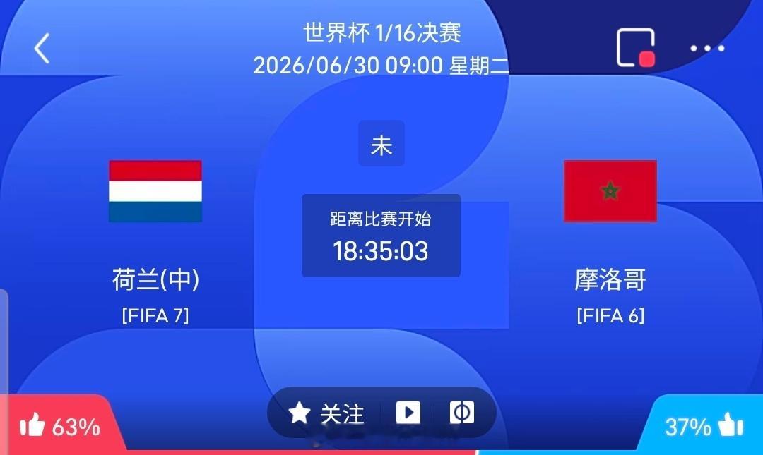 【足球】周一076世界杯方向：荷兰vs摩洛哥世界杯：荷兰VS摩洛哥时间：2026
