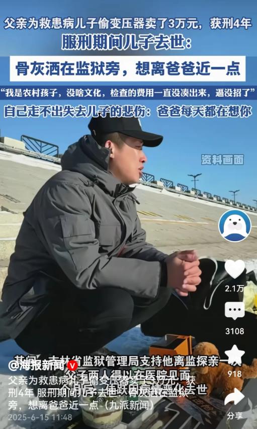 男子19岁成为父亲，之后为救白血病儿子，偷变压器被判刑3年。儿子去世后，家人瞒了