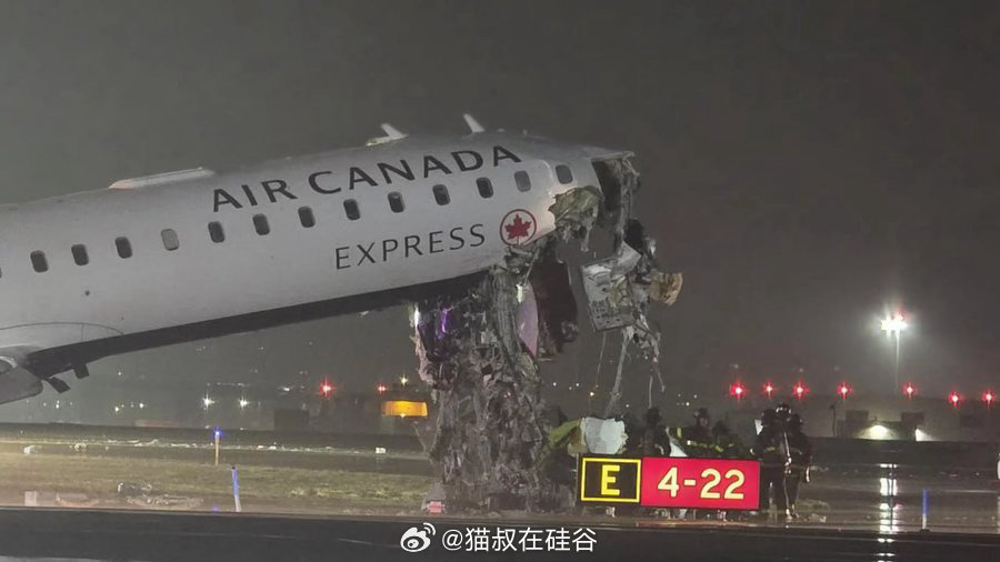 纽约拉瓜迪亚机场，一架加拿大航空的飞机在着陆过程中与一辆地面车辆相撞，导致两名飞