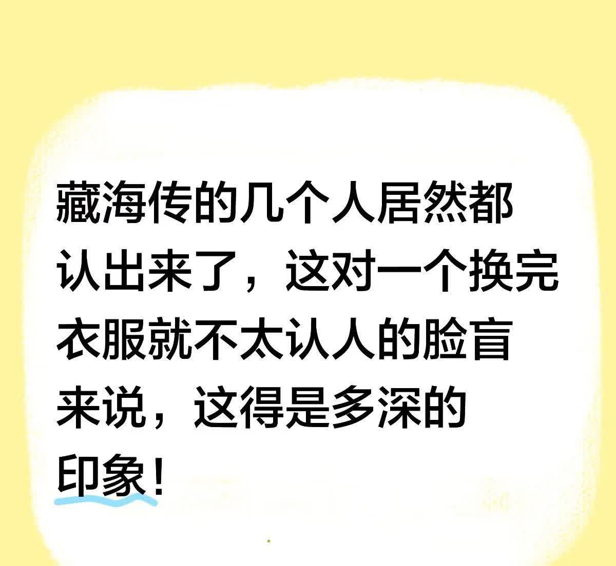 藏海传的几个人居然都认出来了，这对一个换完衣服就不太认人的脸盲来说，这得是多深的
