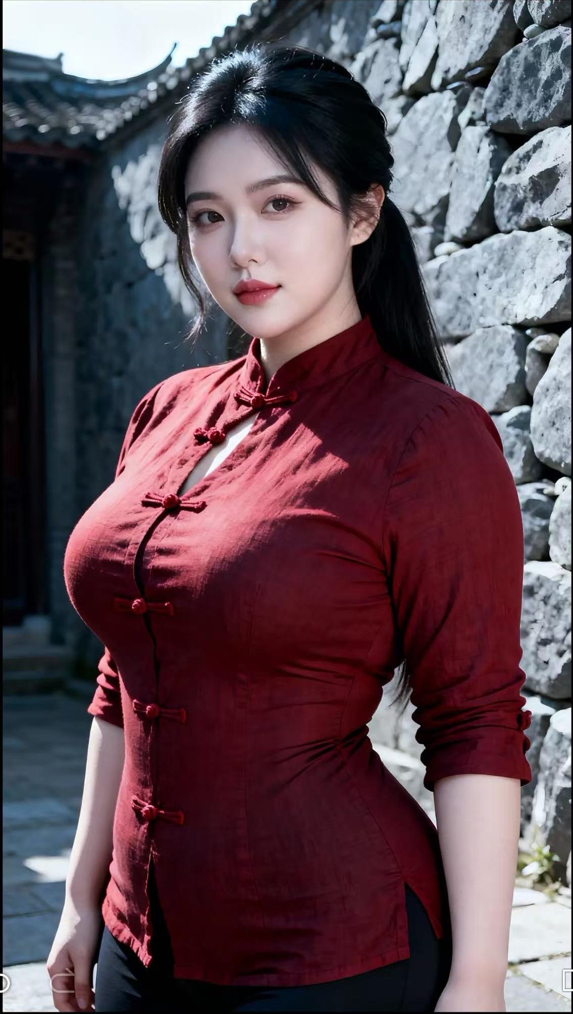 古巷红妆，静绽风华古巷幽幽，石墙斑驳诉着岁月故事。一位身着红衣的女子静立其间