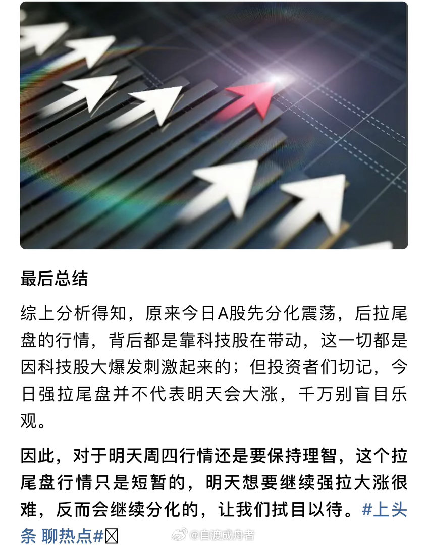徐若晗挂脸A股拉尾盘收涨，科技股大爆发！不出意外，明天会强拉大涨尾盘资金抢筹、