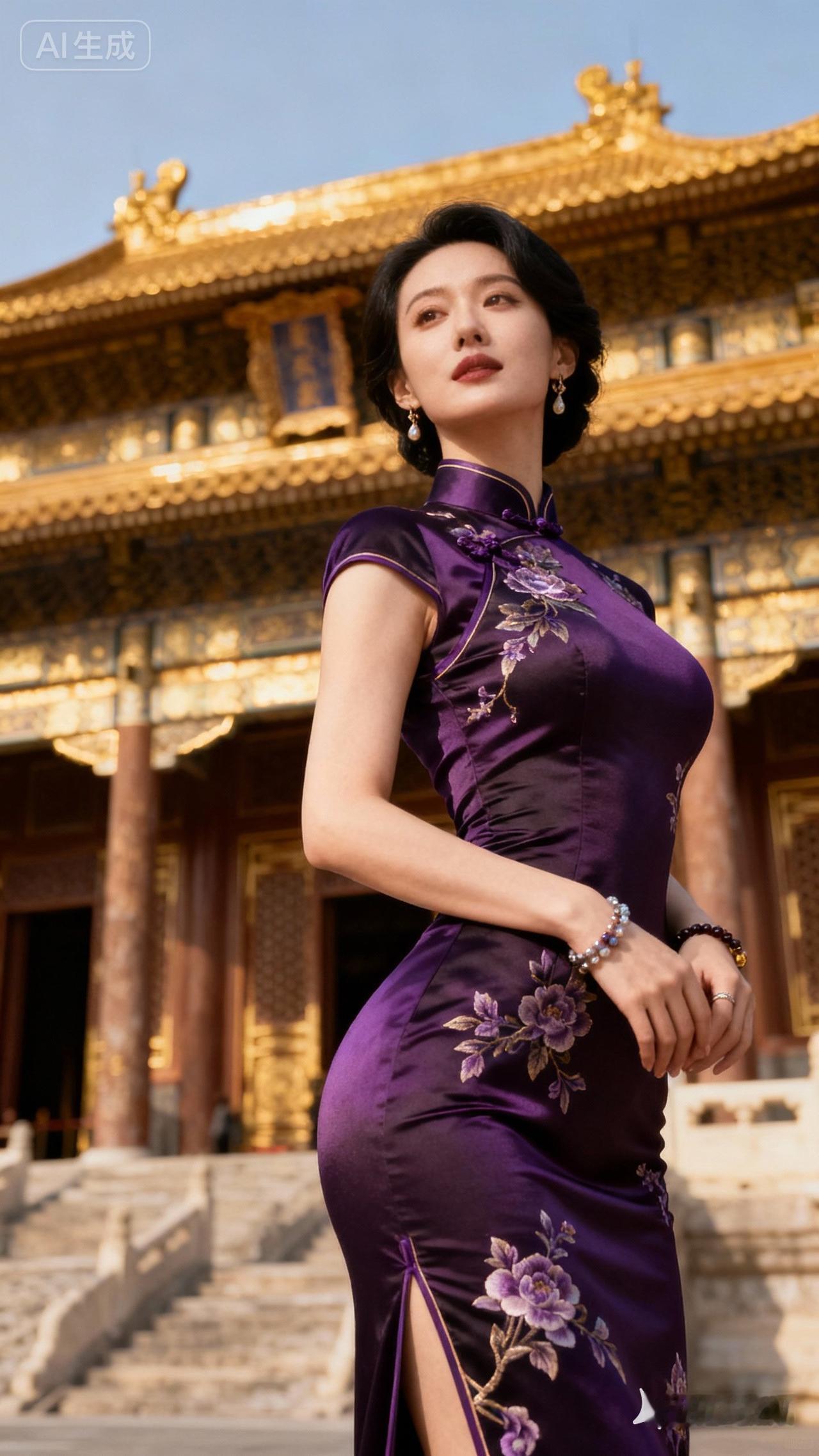 故宫前，紫衣美人，古典与现代的碰撞