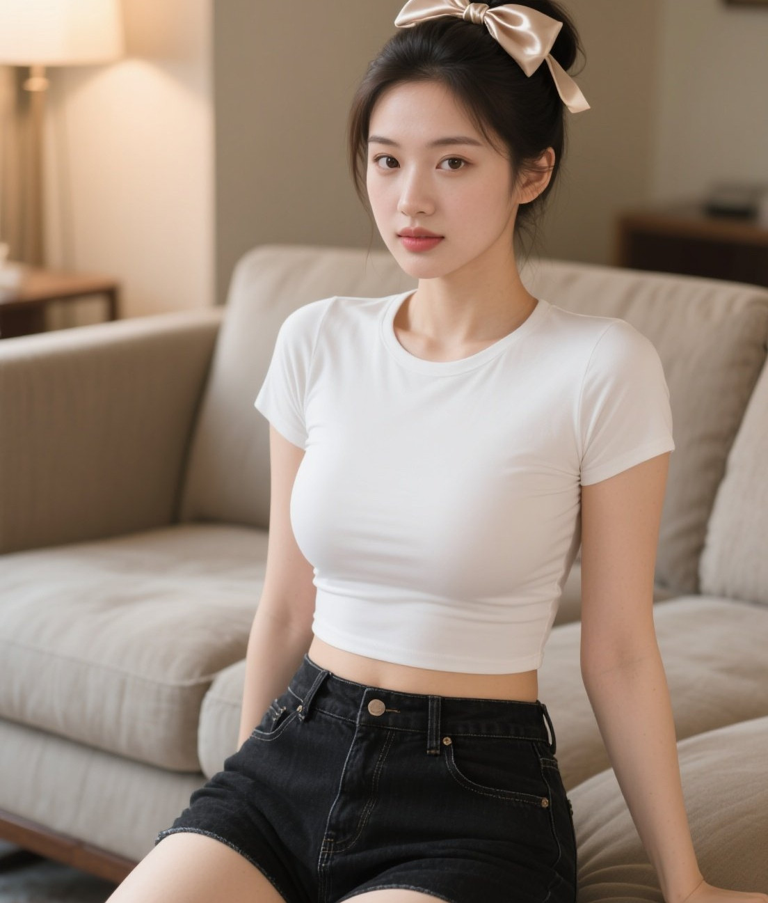 温婉少女并膝端坐，恬静风姿如诗如画