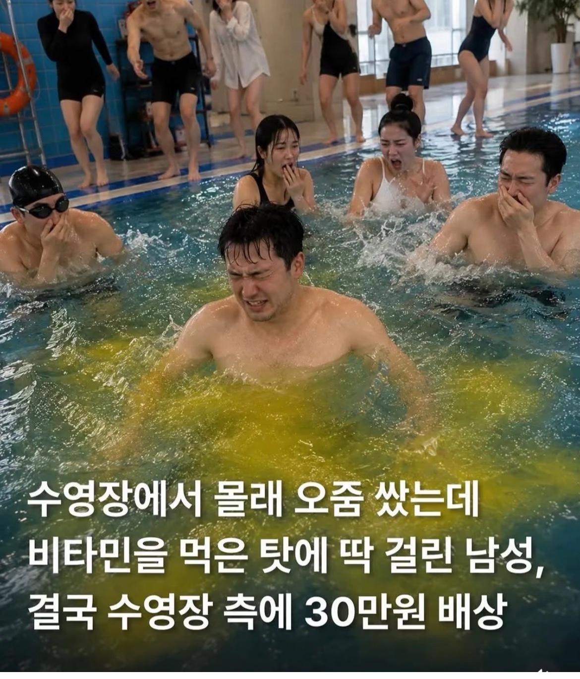 韩国男子在游泳池里小便被罚款30万这名男子在游泳的时候，突然想小便，为了图方便