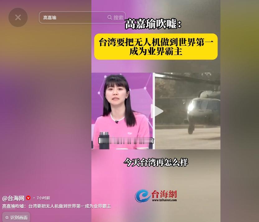 口气未免太大！5月21日，民进党前民代高嘉瑜高调放话，立志要让台湾无人机行业冲到