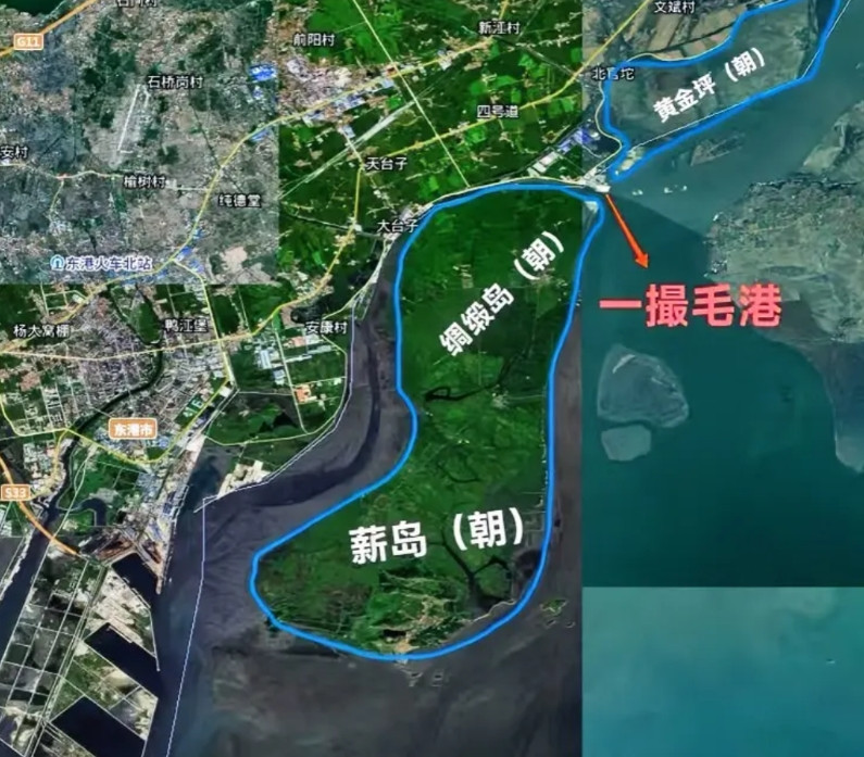 虽然鸭绿江出海口我方一侧的这个薪岛和黄金坪属于朝鲜，但是整个鸭绿江口的广阔水域为