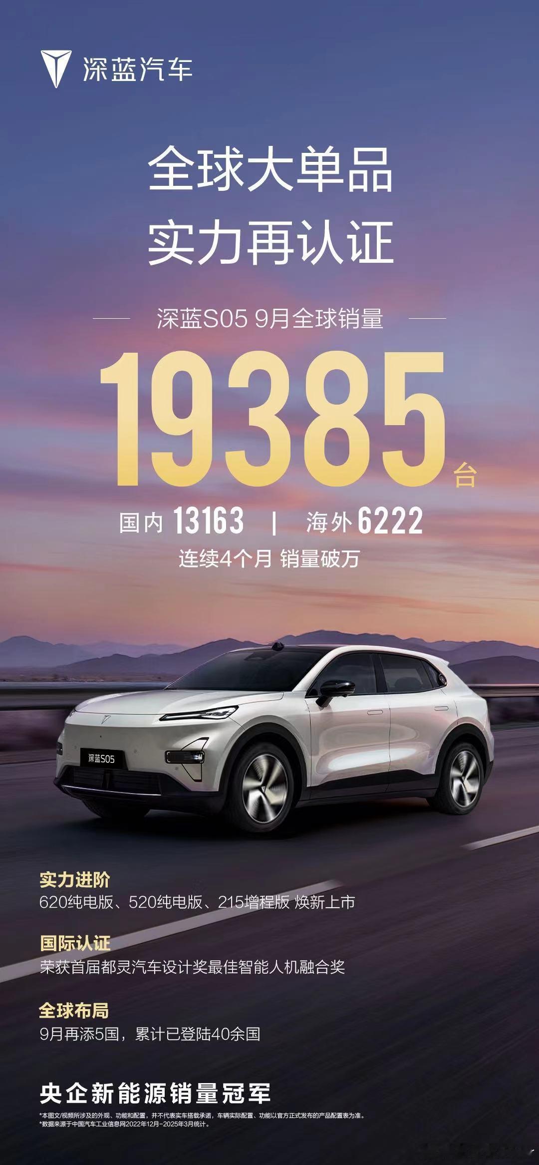 全球大单品，实力再认证9月全球热销19385台已连续4个月销量破万深蓝S05深