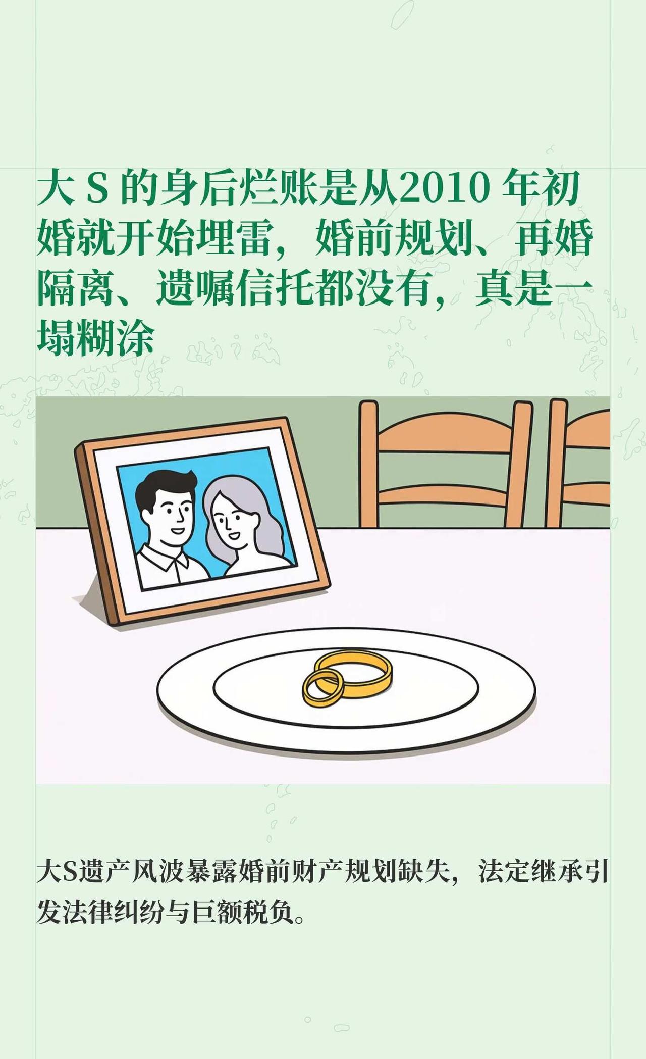 大S的身后烂账是从2010年初婚就开始埋雷大S遗产风波源于婚前财产未隔离