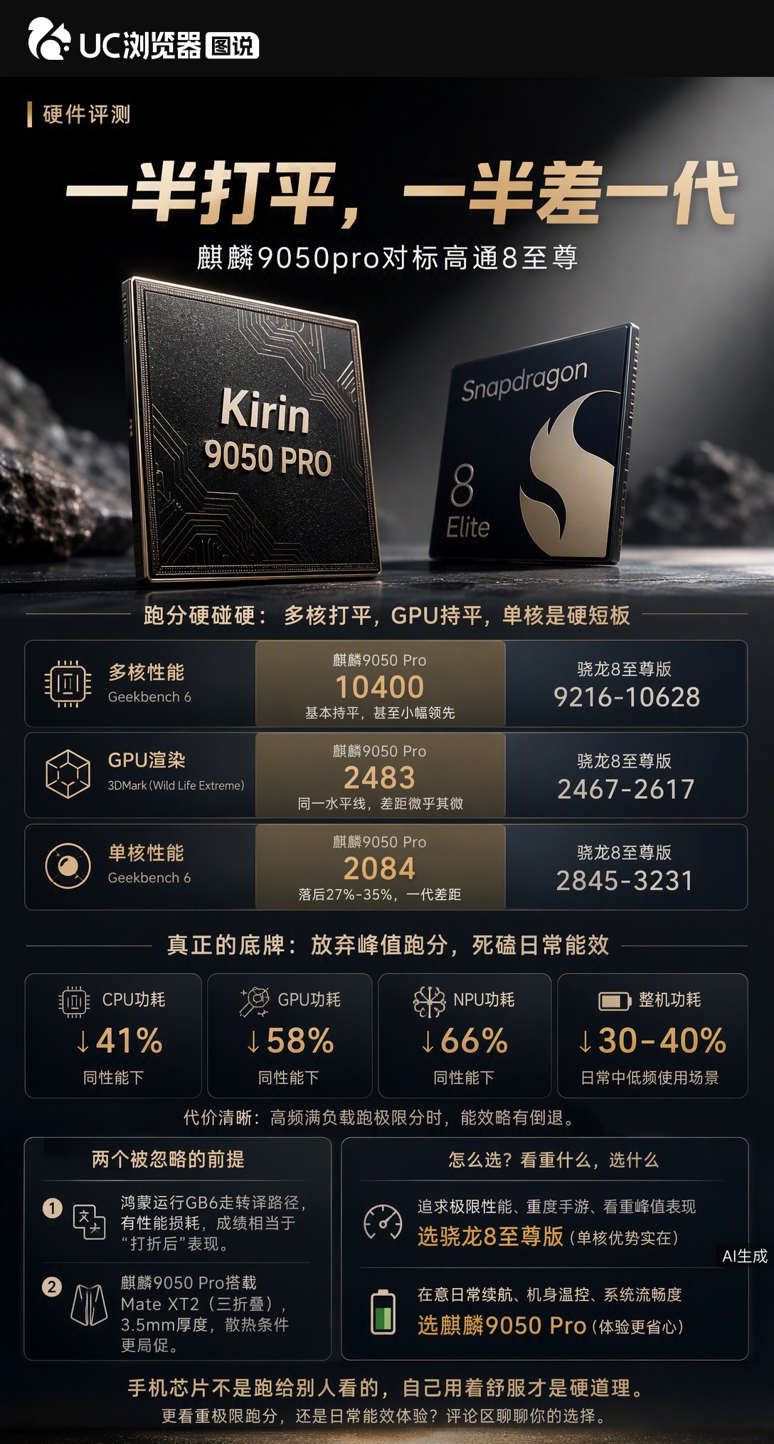 麒麟9050Pro多核追平骁龙8至尊版，单核却落后一代？实测显示华为放弃峰值跑分，换日常功耗降30%