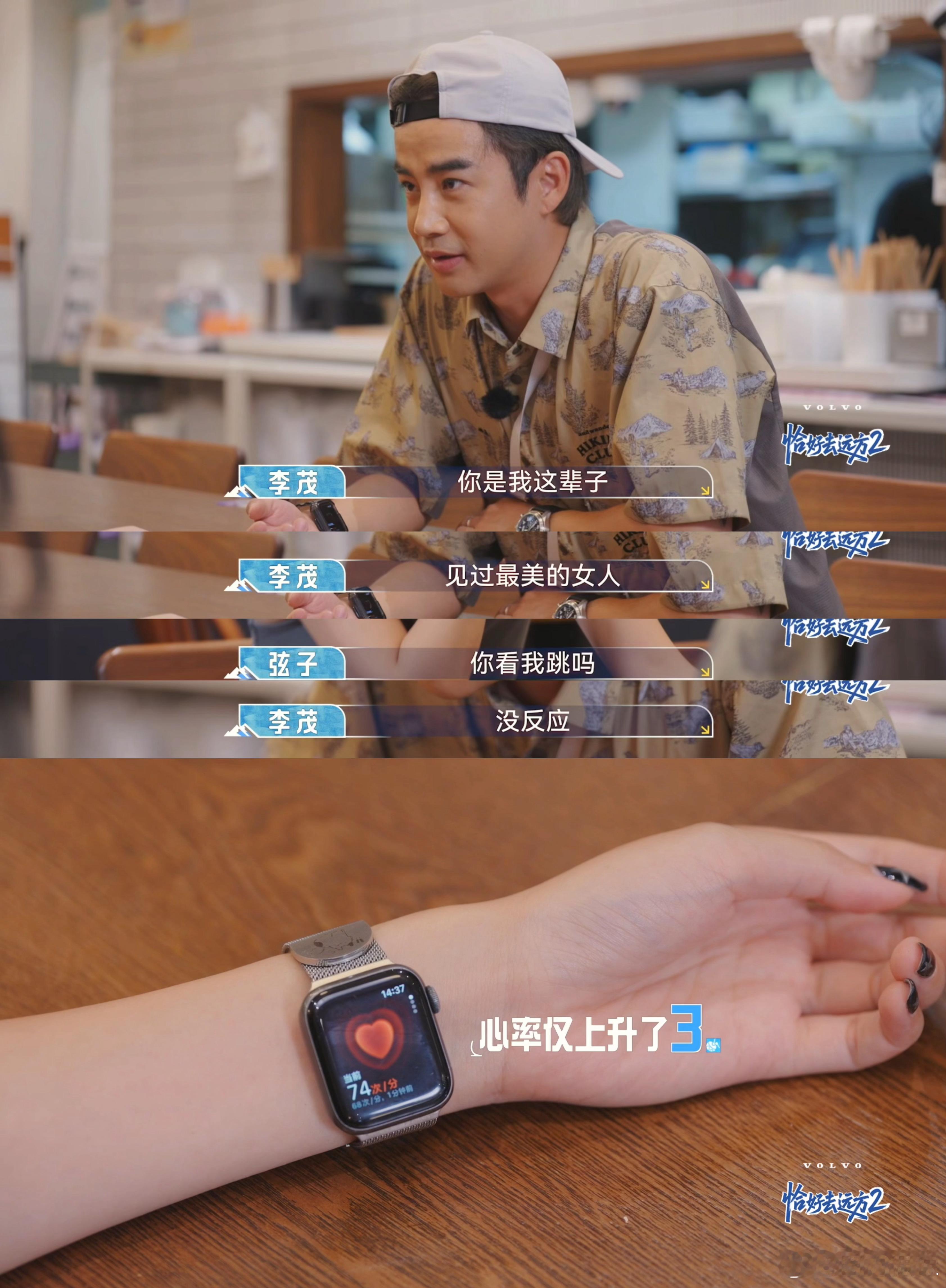 谁家夫妻亲亲心率不升反降啊笑晕！李茂弦子亲亲挑战甜度翻车现场！弦子初始心率73，