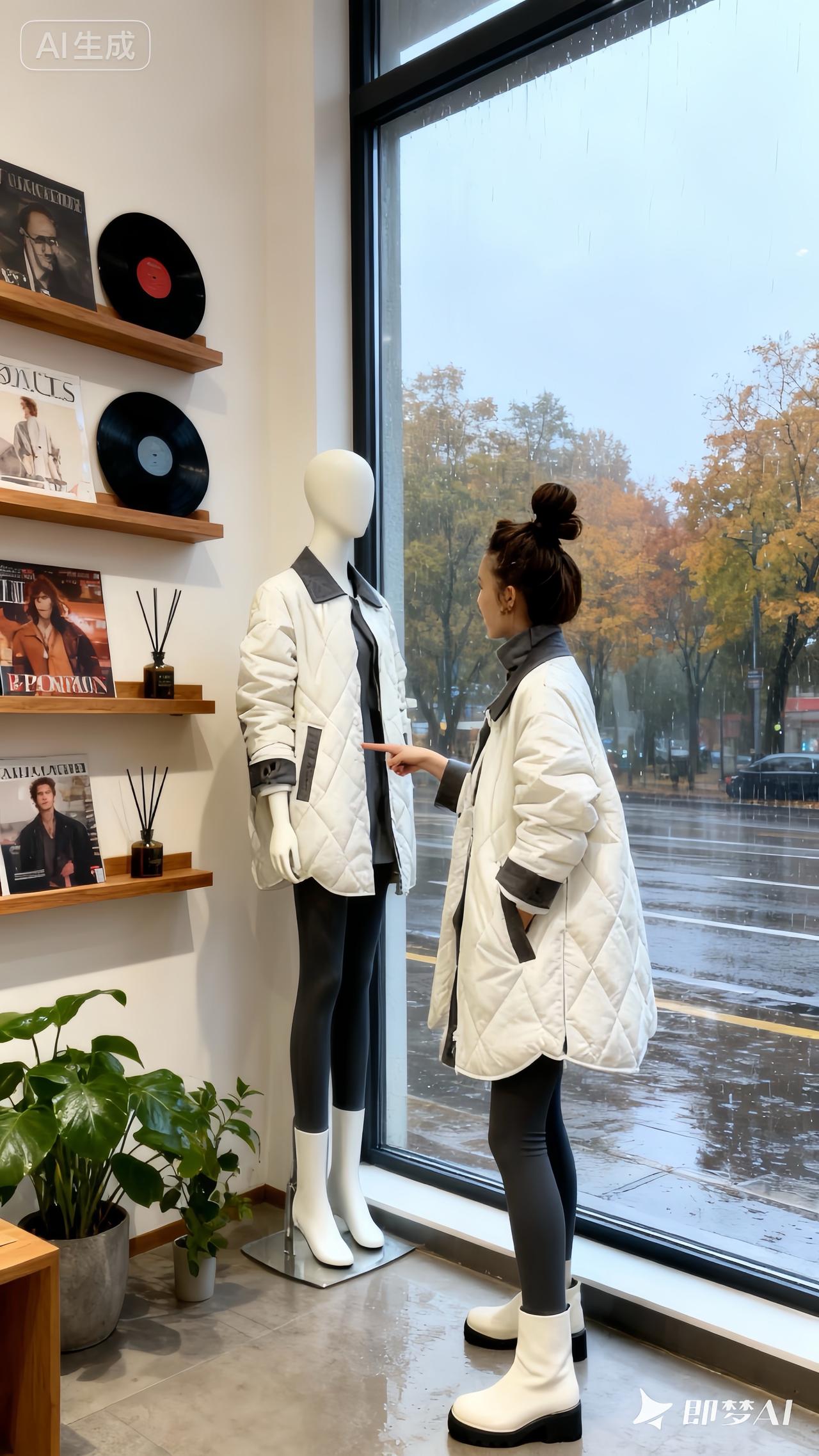 “宝子们，你们秋冬会为一件衣服的多种穿法买单吗？这件菱格棉服我先锁死了！雨天逛店
