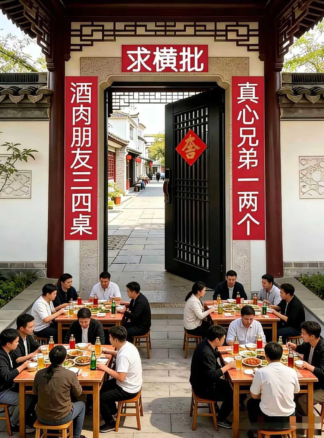 这对联太妙了，真实又接地气！上联“真心兄弟一两个”，说明真正的挚友没几个；下联“