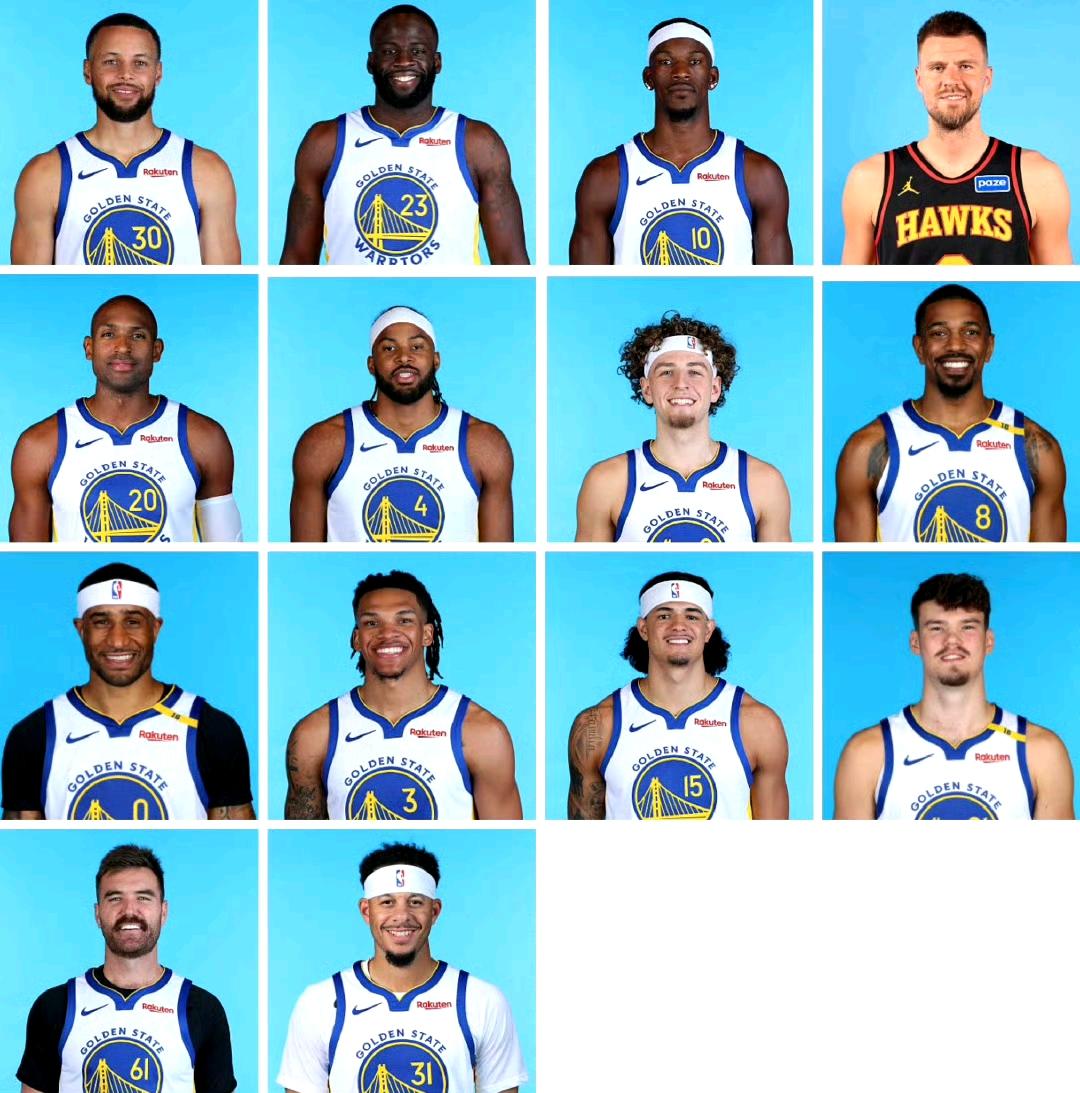 勇士队的最终阵容，西部第八不能再多了。库里场均27分，可惜最后的巅峰状态了。