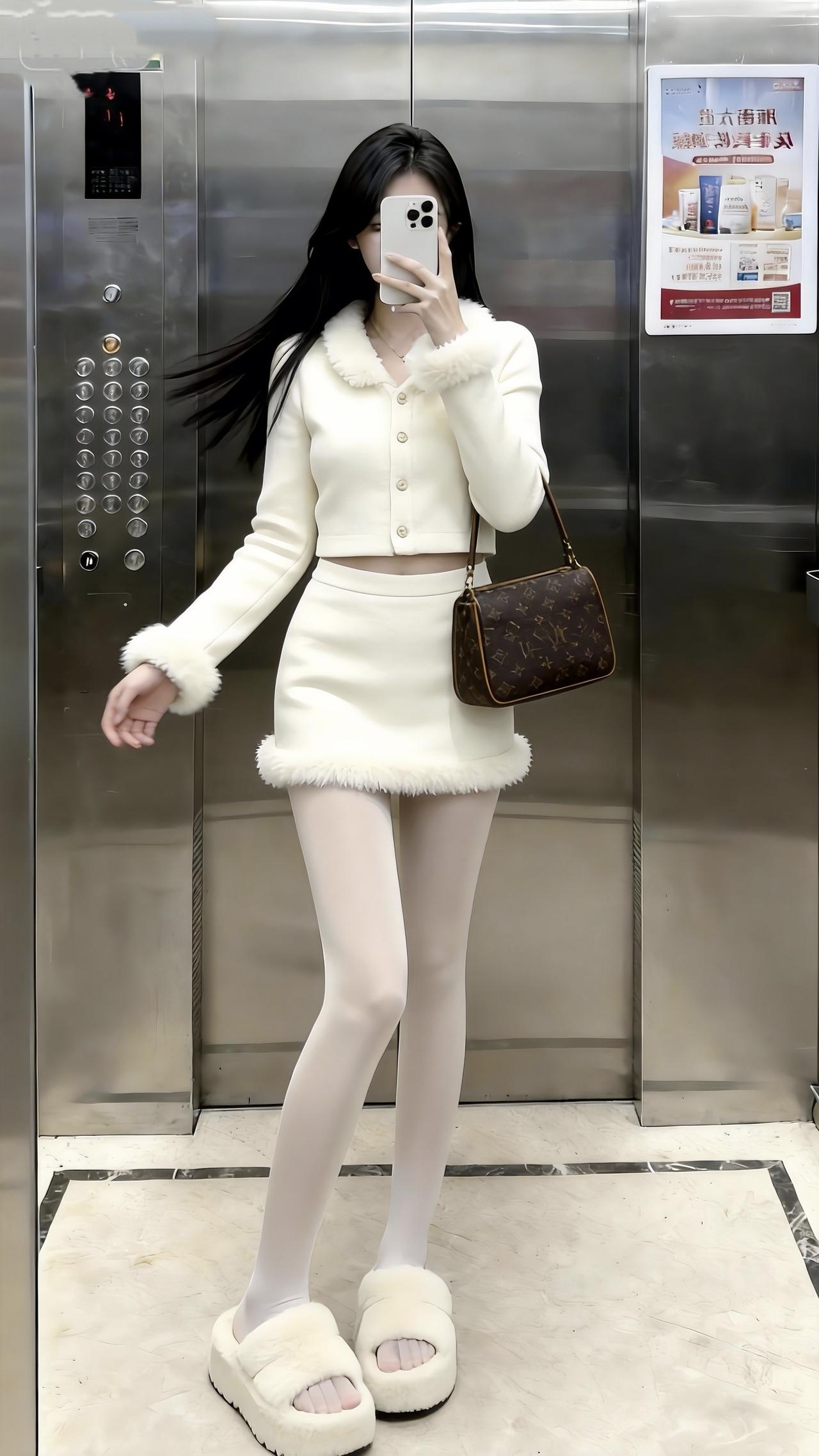 在电梯里，遇见更好的自己。穿搭是态度，自拍是记录，生活多一点仪式感挺好。温柔穿搭