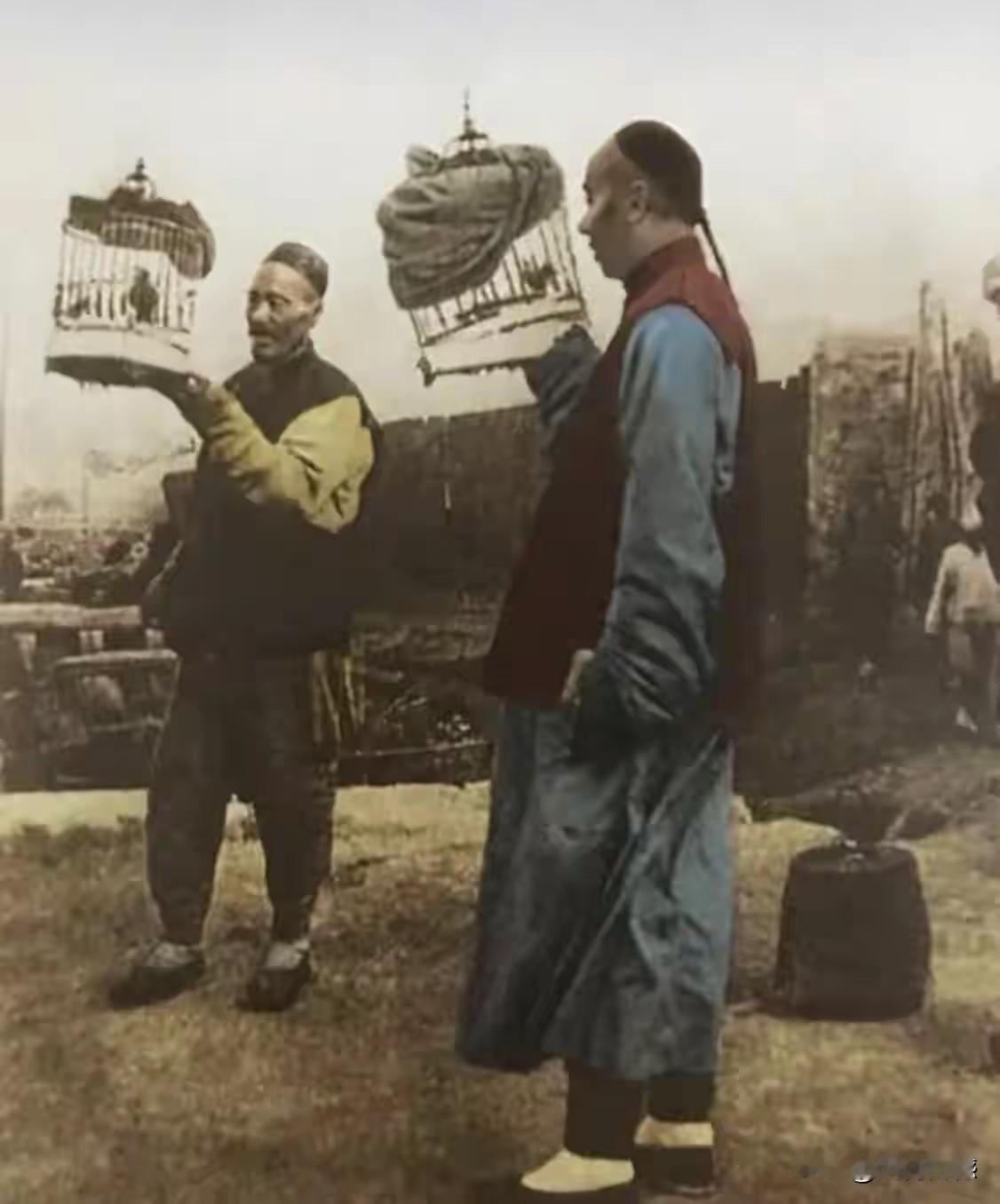 提笼架鸟，以前听说过这个词，但是并没有看到过真实生动的画面，今天看到的这两张照片