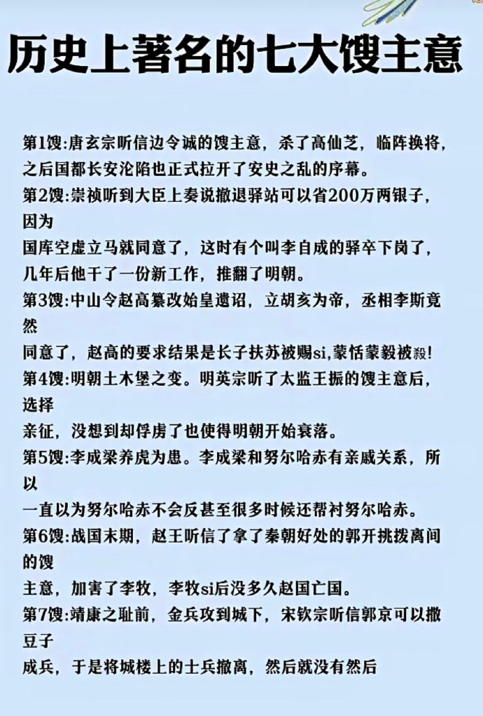 历史上著名的7大馊主意。大家怎么看呢？#馊主意##历史#