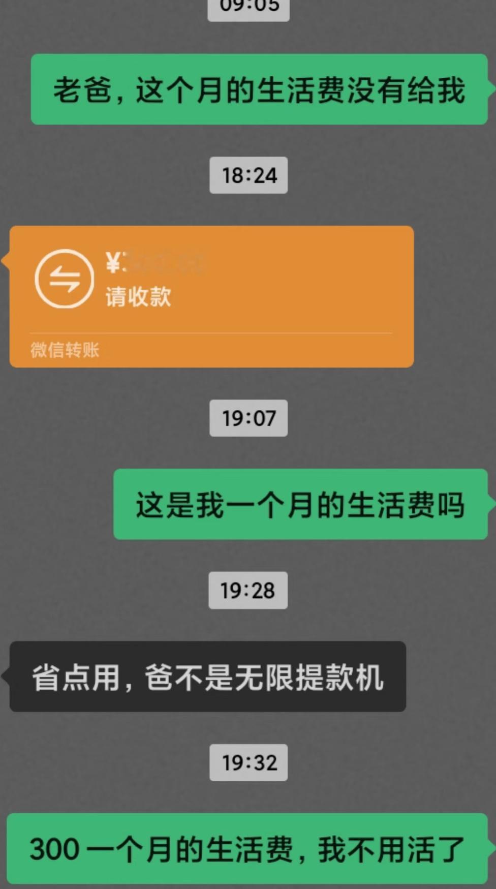 本来一个月是900的，跟老爸吵架了，就这样对我。我真是无力了，没有赚钱能力真是苦