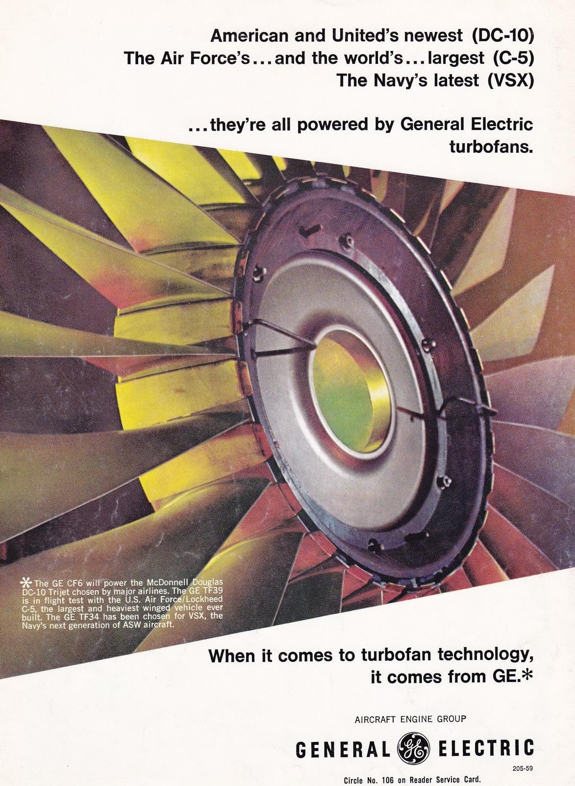 六十年代通用电气的广告。除了画面上机械美感的压气机叶盘，文字也比较简洁，表意非常