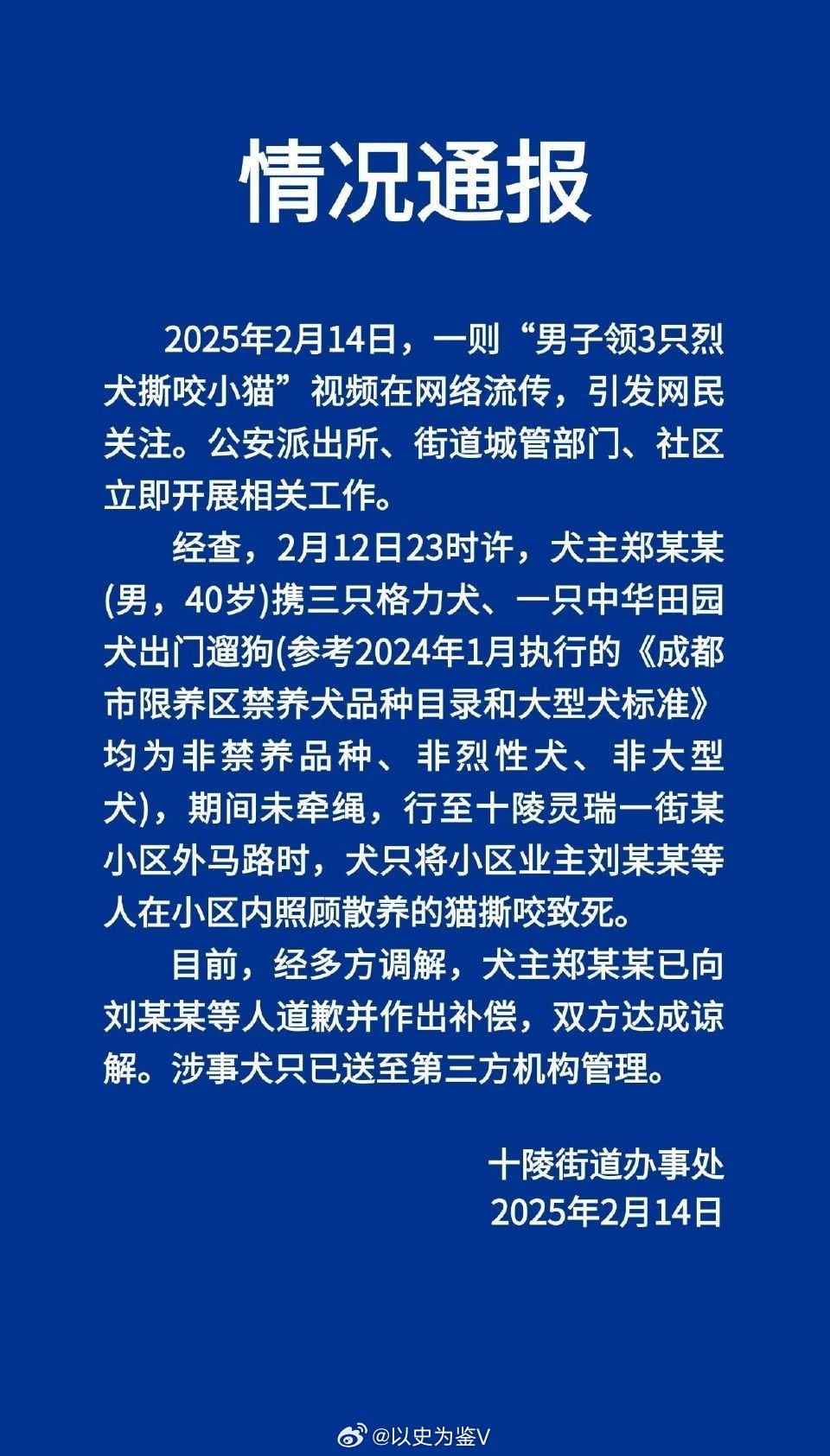 地方通报男子领3只烈犬撕咬小猫并抛尸一方是遛狗不牵绳的一方是小区散养猫的……我