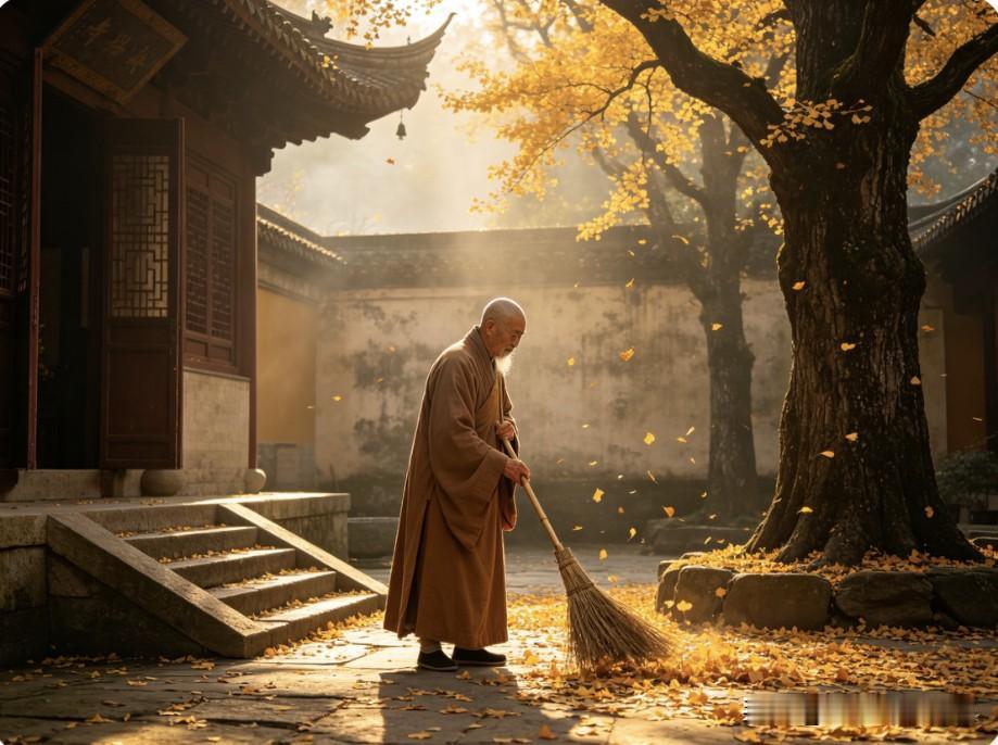 一位在古寺扫了四十年落叶的老僧说：​“那些来烧香的、来磕头的、来许愿的，来了一