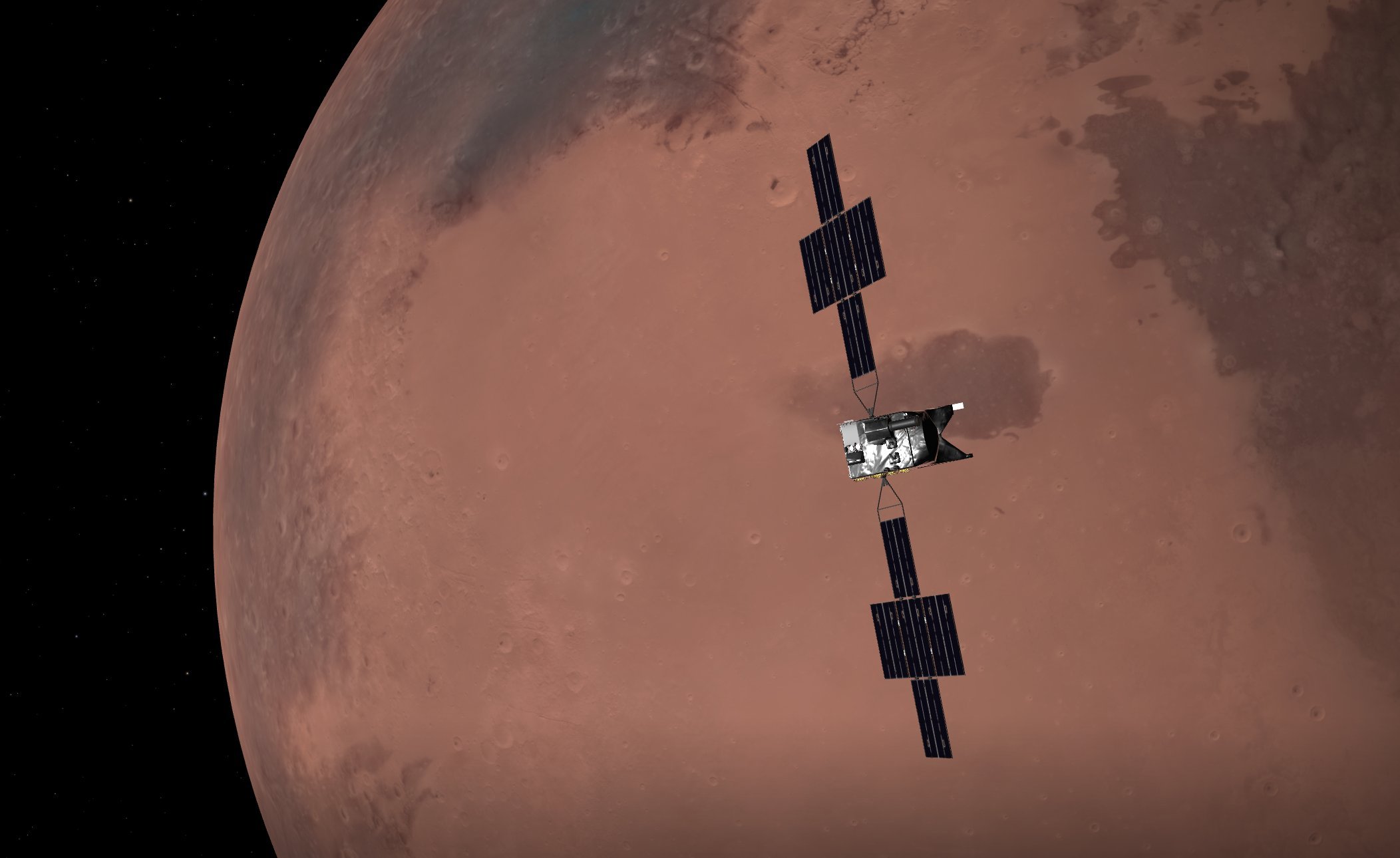 现在，NASA灵神星探测器探正在接近火星。当前距离：47,930公里，相对火星当
