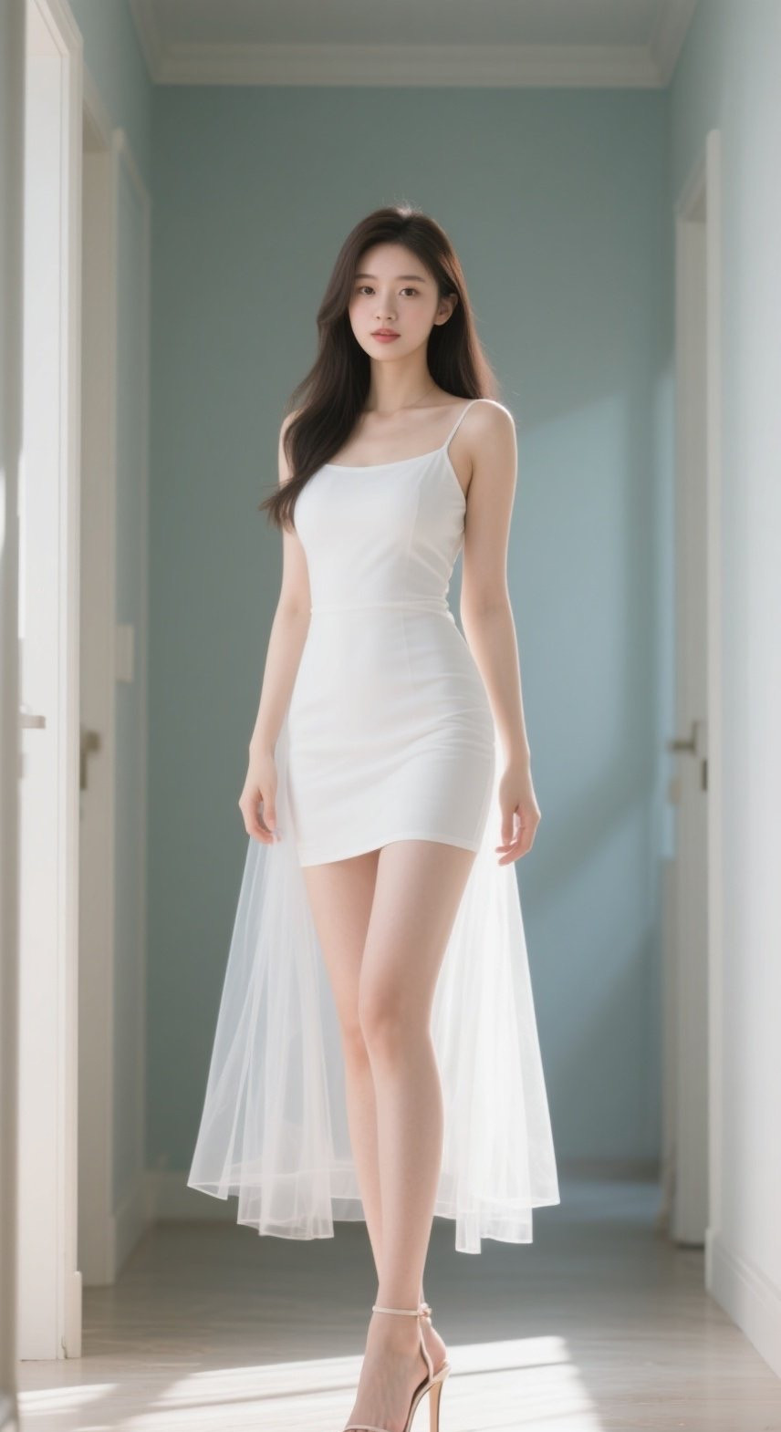 温婉少妇白裙飘逸，修长美腿尽显风姿