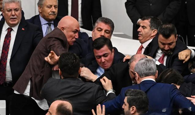 土耳其议会又打架了。一群西装革履的要员，大家老拳相向，打得不亦乐乎。印象中，