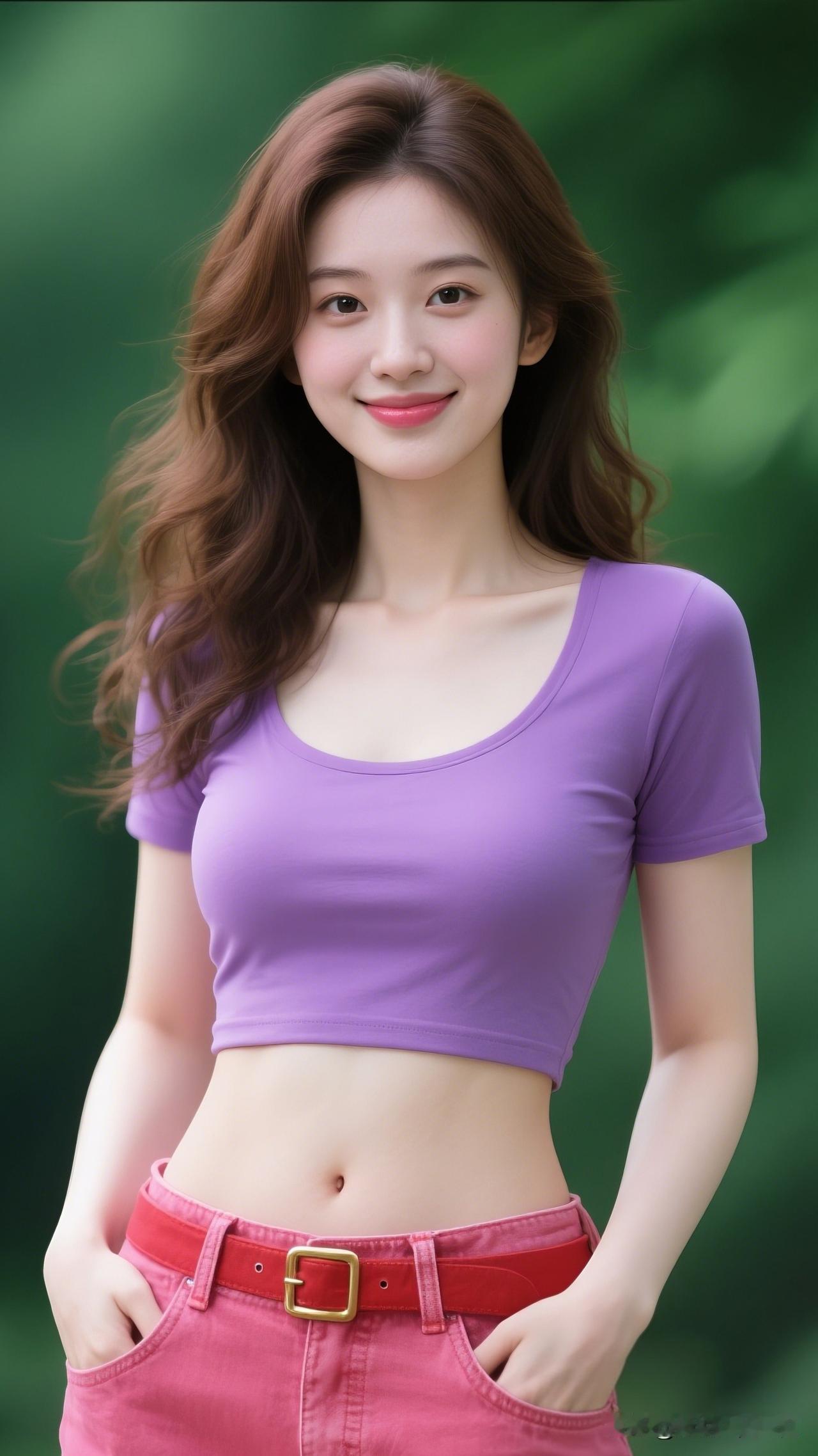 紫衣美人笑，绿意满怀中。温柔的女人，男人都喜欢吗元气少女穿搭指南💖