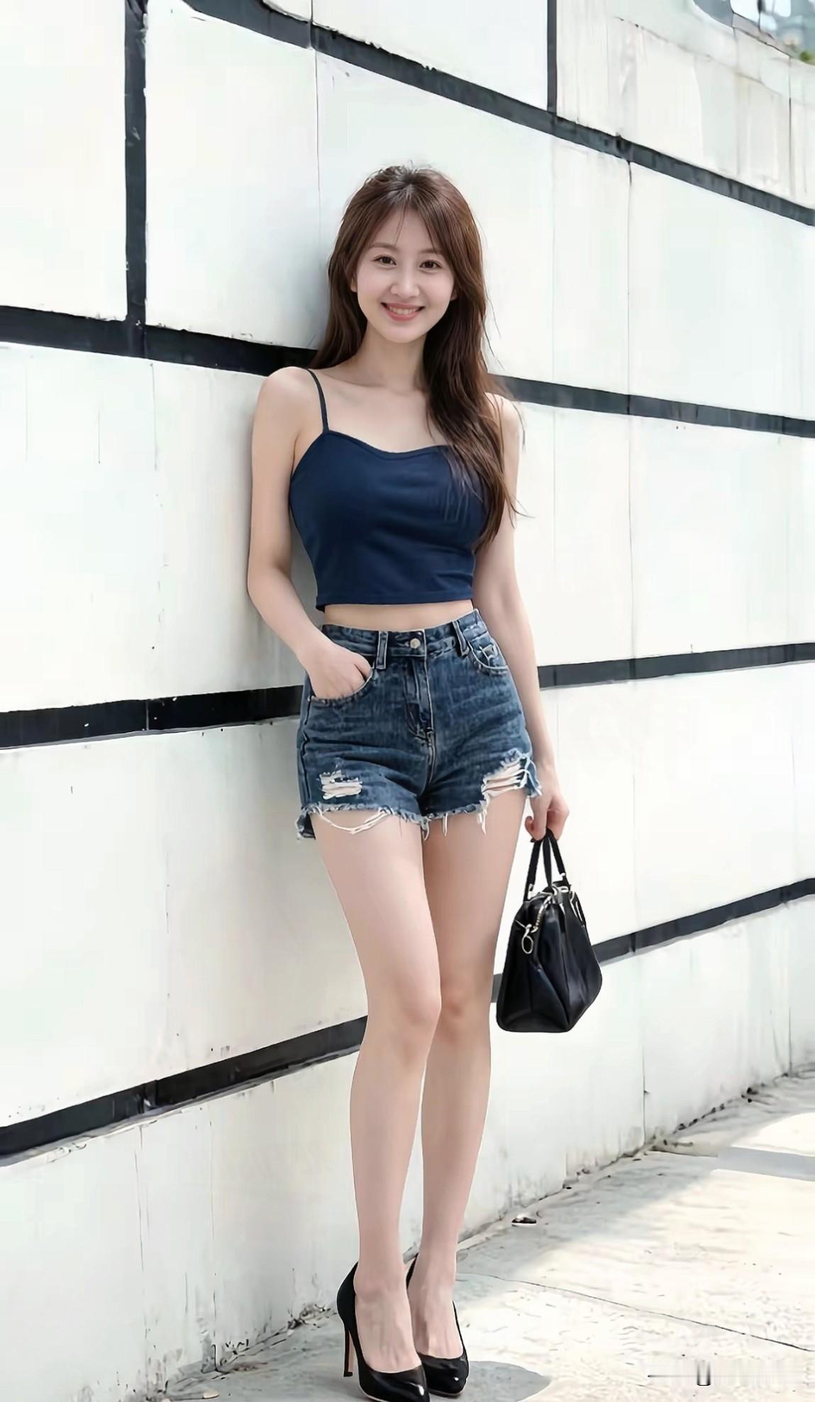 夏日穿搭指南：牛仔短裤+深V上衣，轻松自在，时尚感爆棚！🌞👗👠每日随手拍张