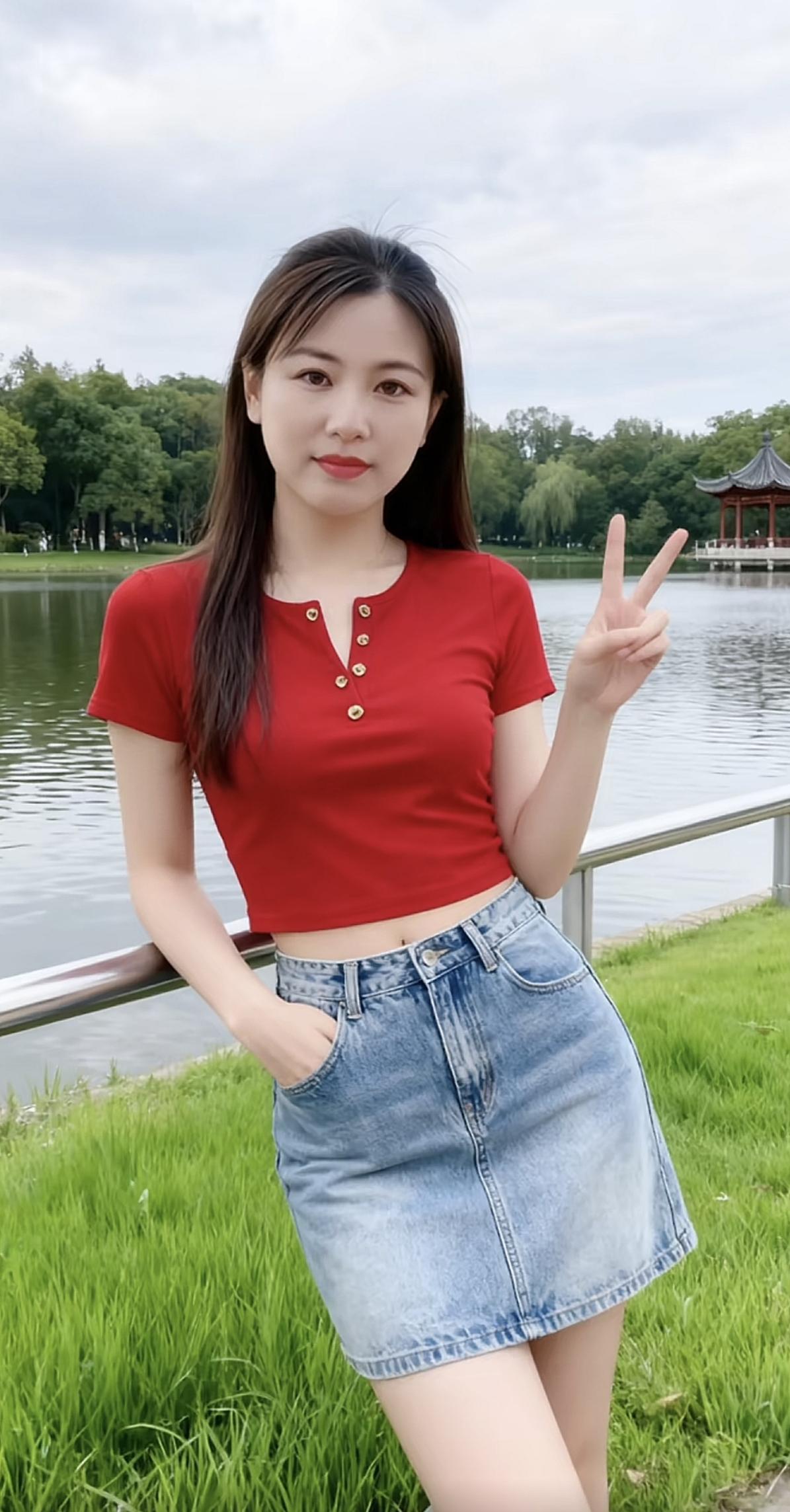 红衣映水绿，笑语入画来。