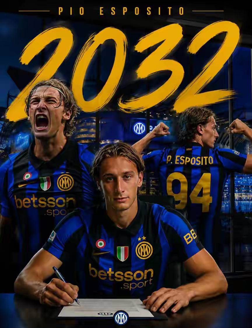 第一个吃螃蟹！国际米兰与21岁前锋皮奥·埃斯波西托续约至2032年，税后年薪（含