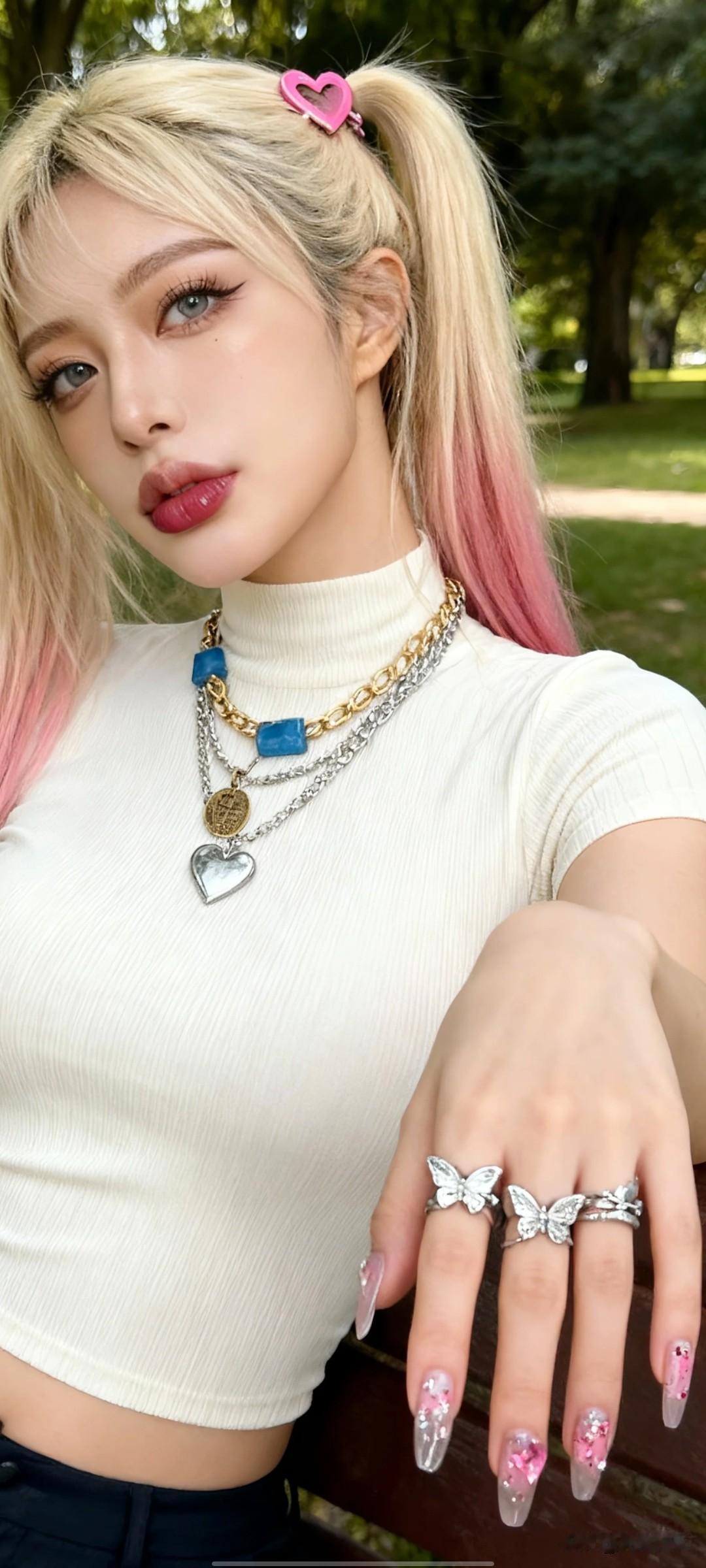 ​项链：混搭风颈链（蓝色几何树脂块+金色金属链+复古钱币吊坠）​xhs美女，