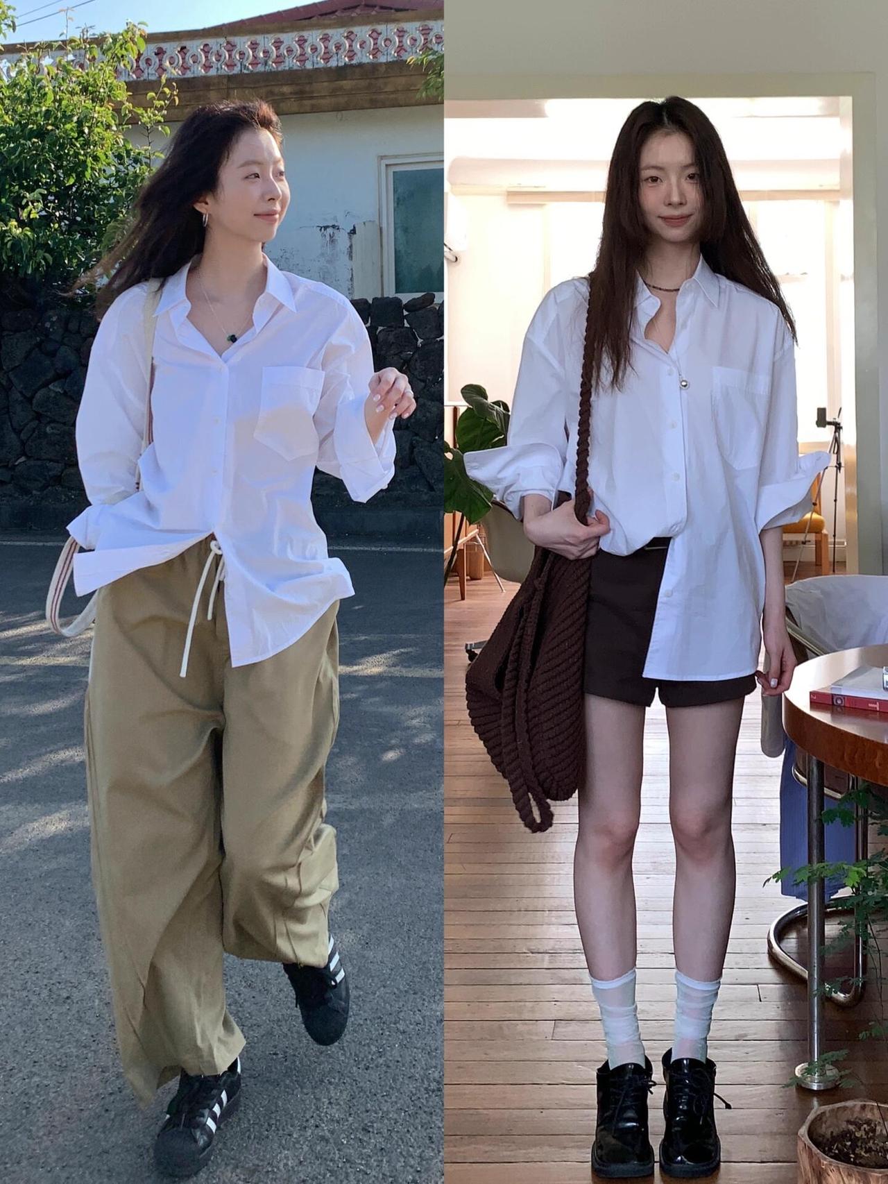 今年夏天就这么穿吧，超多灵感很好看！清透白衬衫搭卡其阔腿裤松弛随性，配短裤又秒