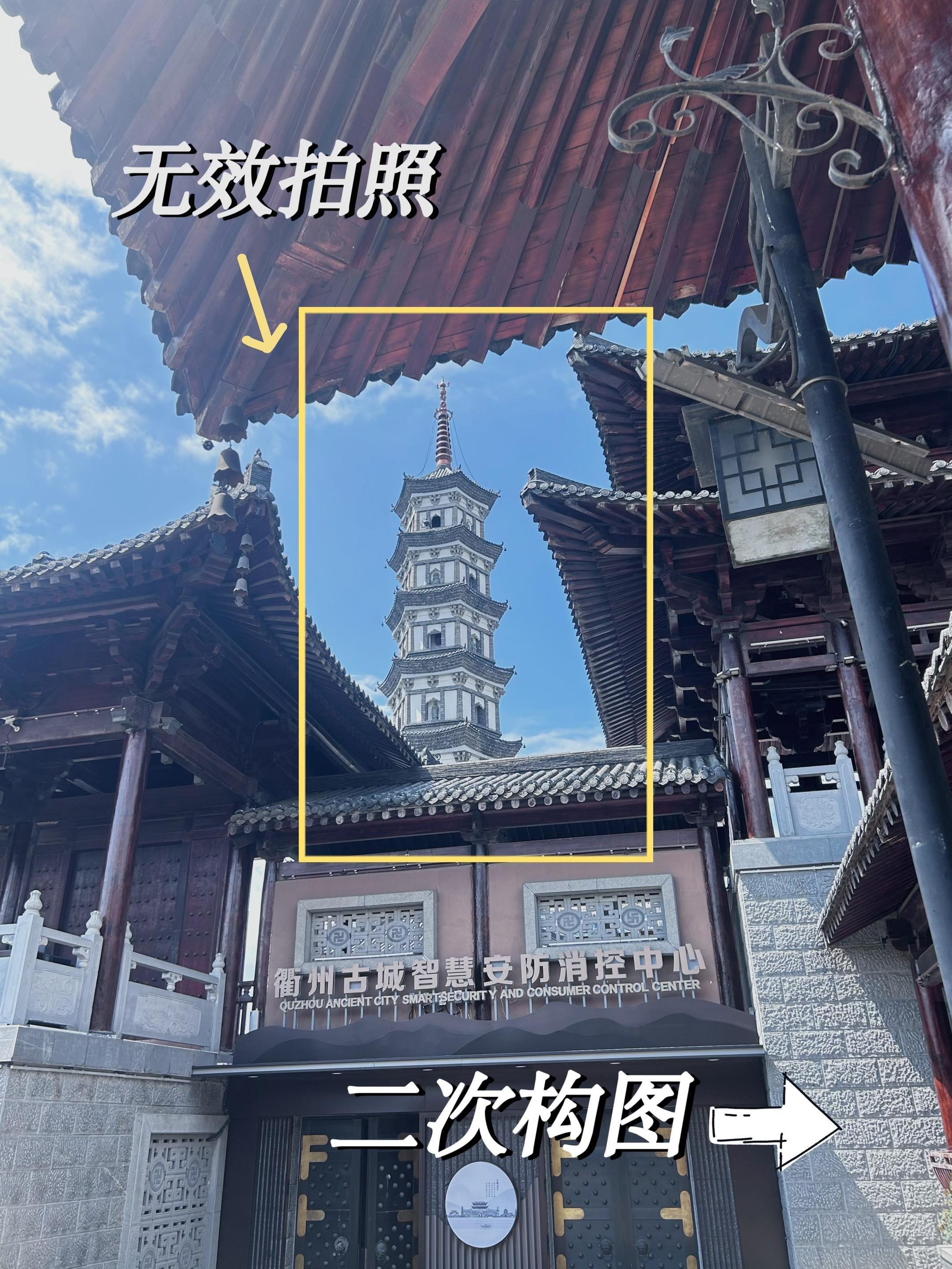 二次构图拯救废片|无效出片VS有效出片。拍摄地点:衢州水亭门 构图技巧...