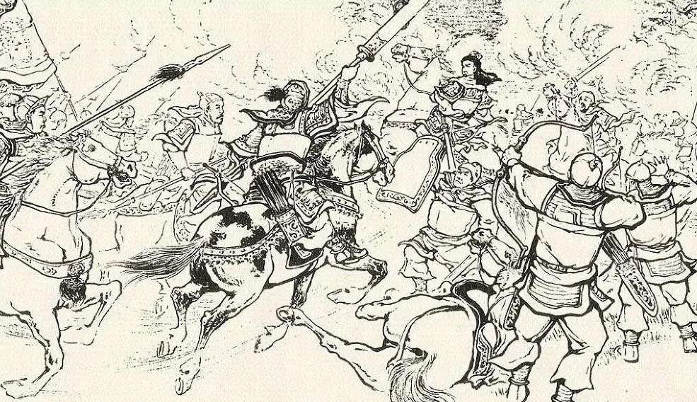 长沙太守孙坚引兵在梁东扎下大寨。半夜时分，西凉悍将华雄率一支人马冲击孙坚大营。孙