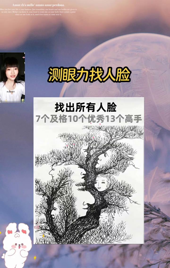 测眼力找人脸。找出所有人脸，7个及格，10个优秀，13个高手。能精准找出13个