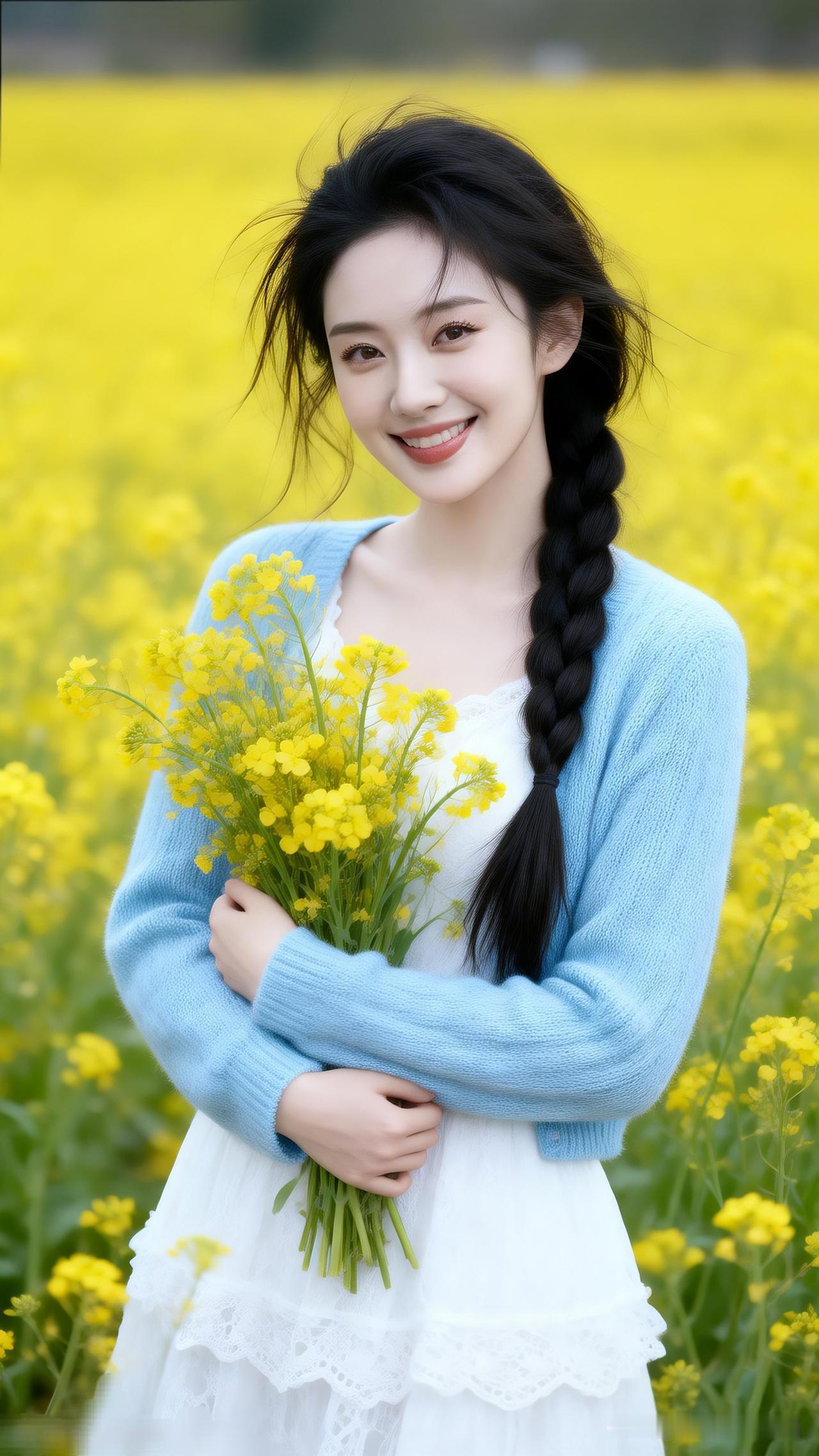 春日花海中的甜美少女，粉色花丛中绽放优雅。