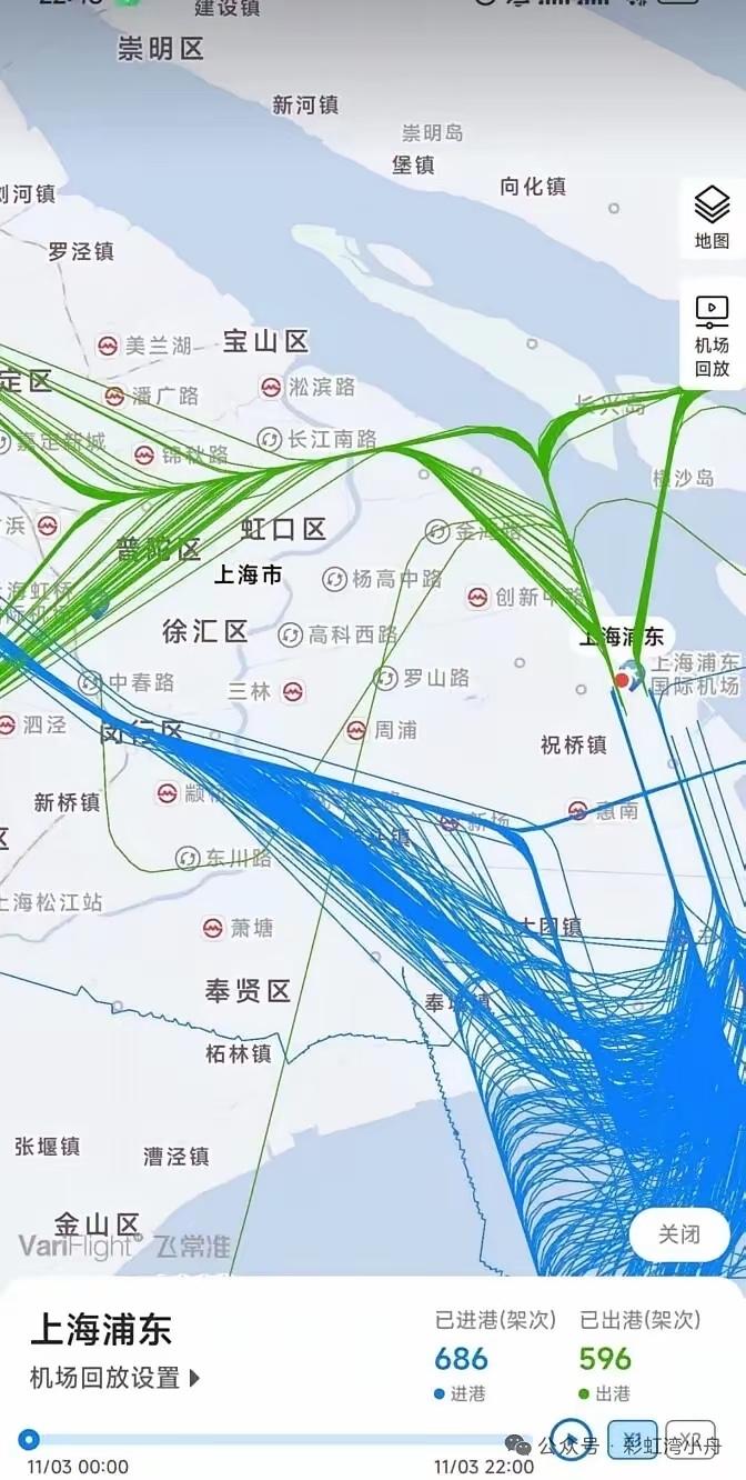 看看这张图，就明白浦东机场放在海边有多正确。虹桥机场当年扩建就不应该，貌似虹桥机