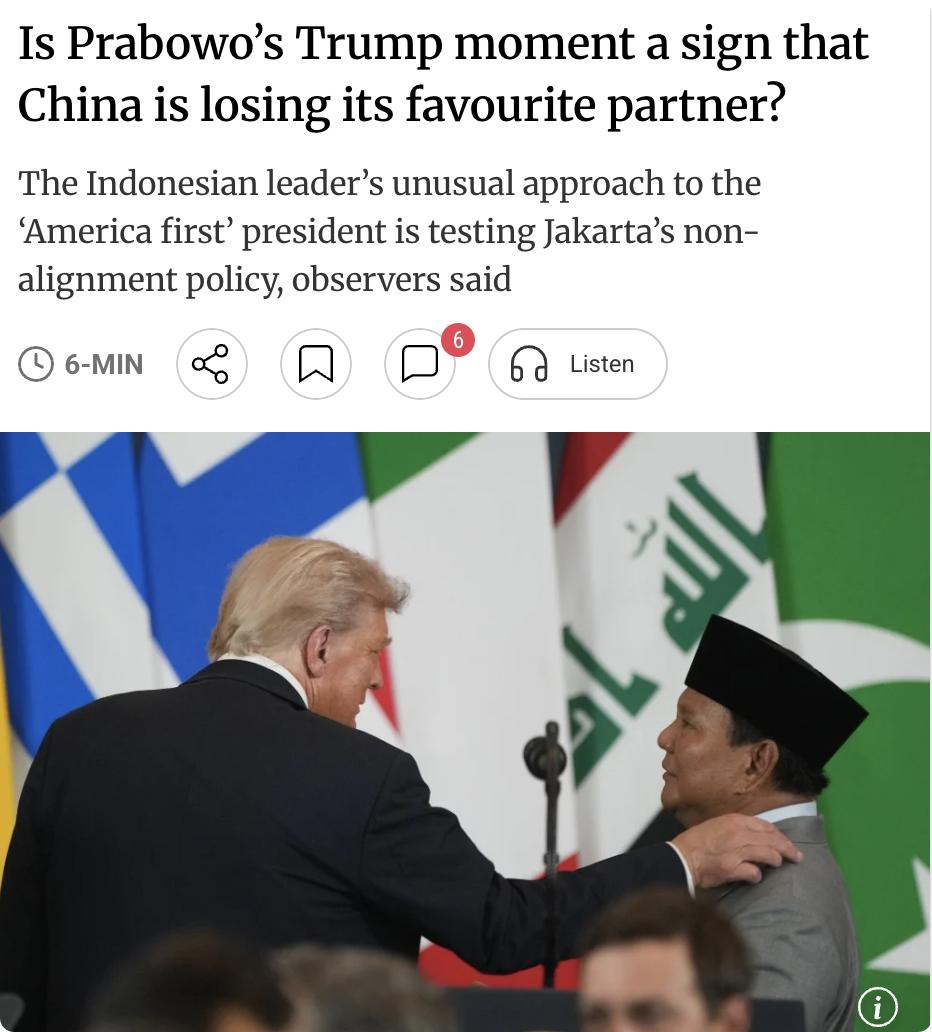 外媒：普拉博沃在2024年当选时曾被视为多年来最亲北京的印尼总统，但近期他对特朗
