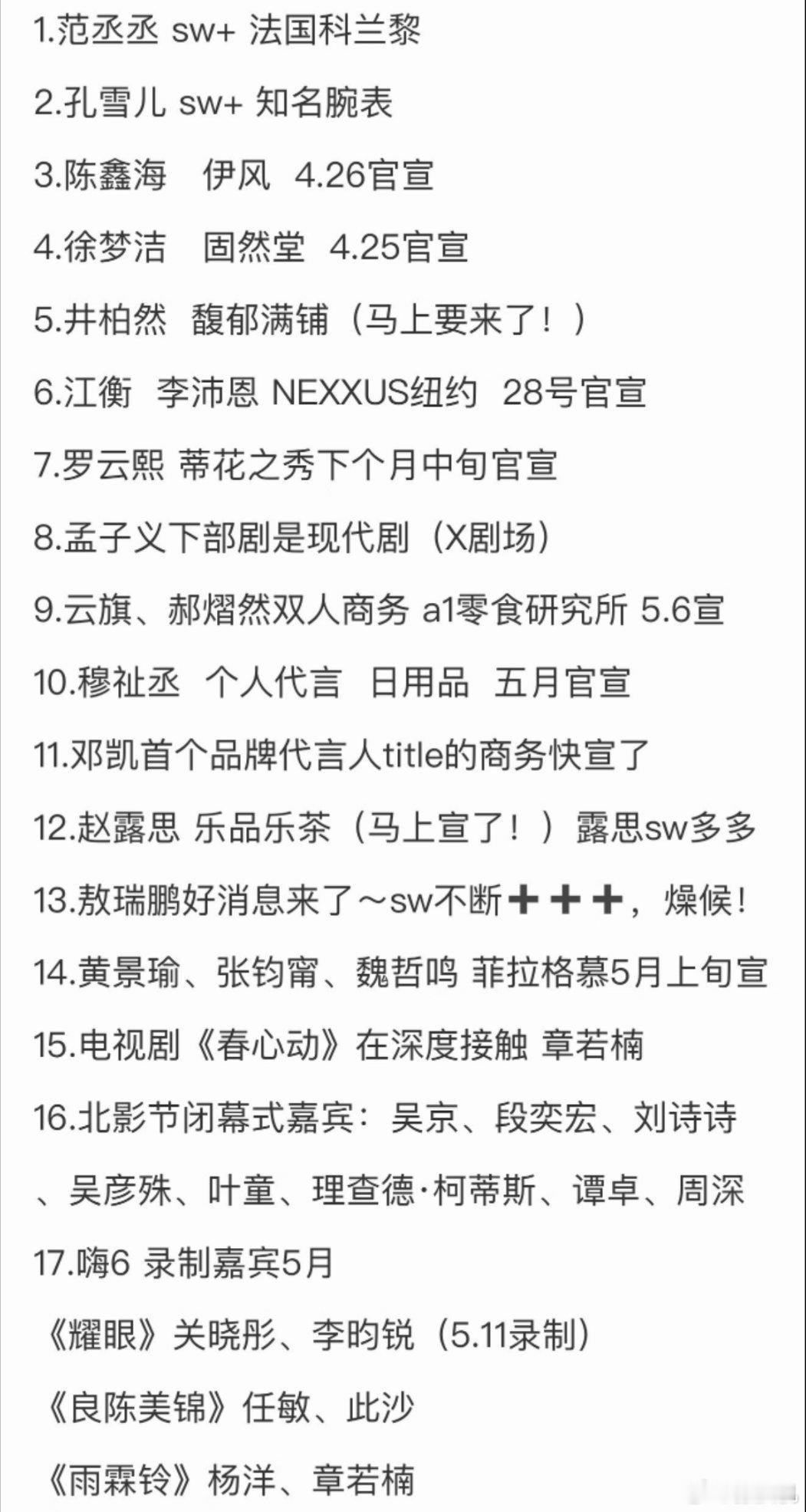 一些🍉汇总:刚刚！信息量巨大！4.23圈内小🍉1.范丞丞sw+法国科兰黎