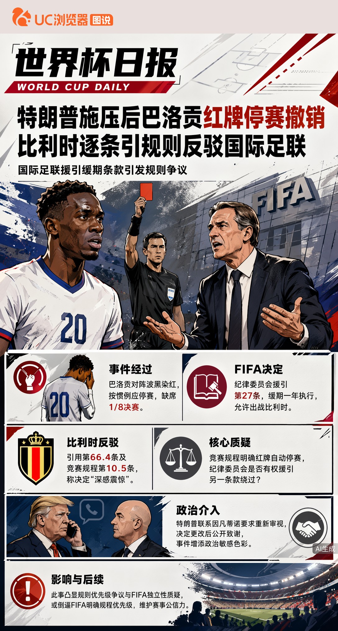 特朗普施压后巴洛贡红牌停赛撤销，比利时逐条引规则反驳国际足联