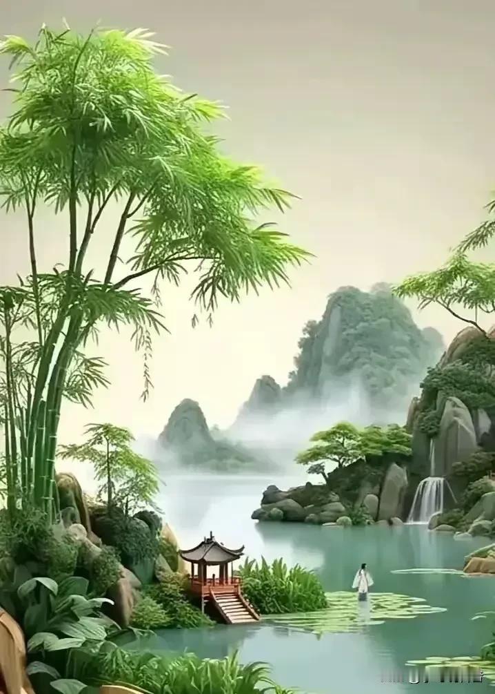 《山水游心》日月轮转画中游，山水相依景更幽。碧空如洗云轻漾，清风拂面意