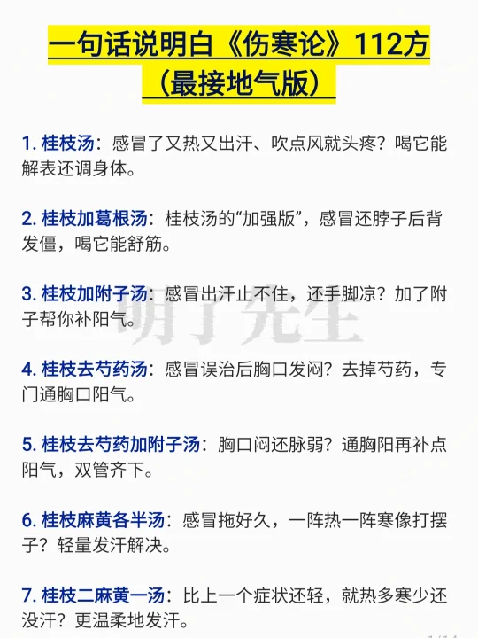 一句话说明白《伤寒论》112方，最接地气版