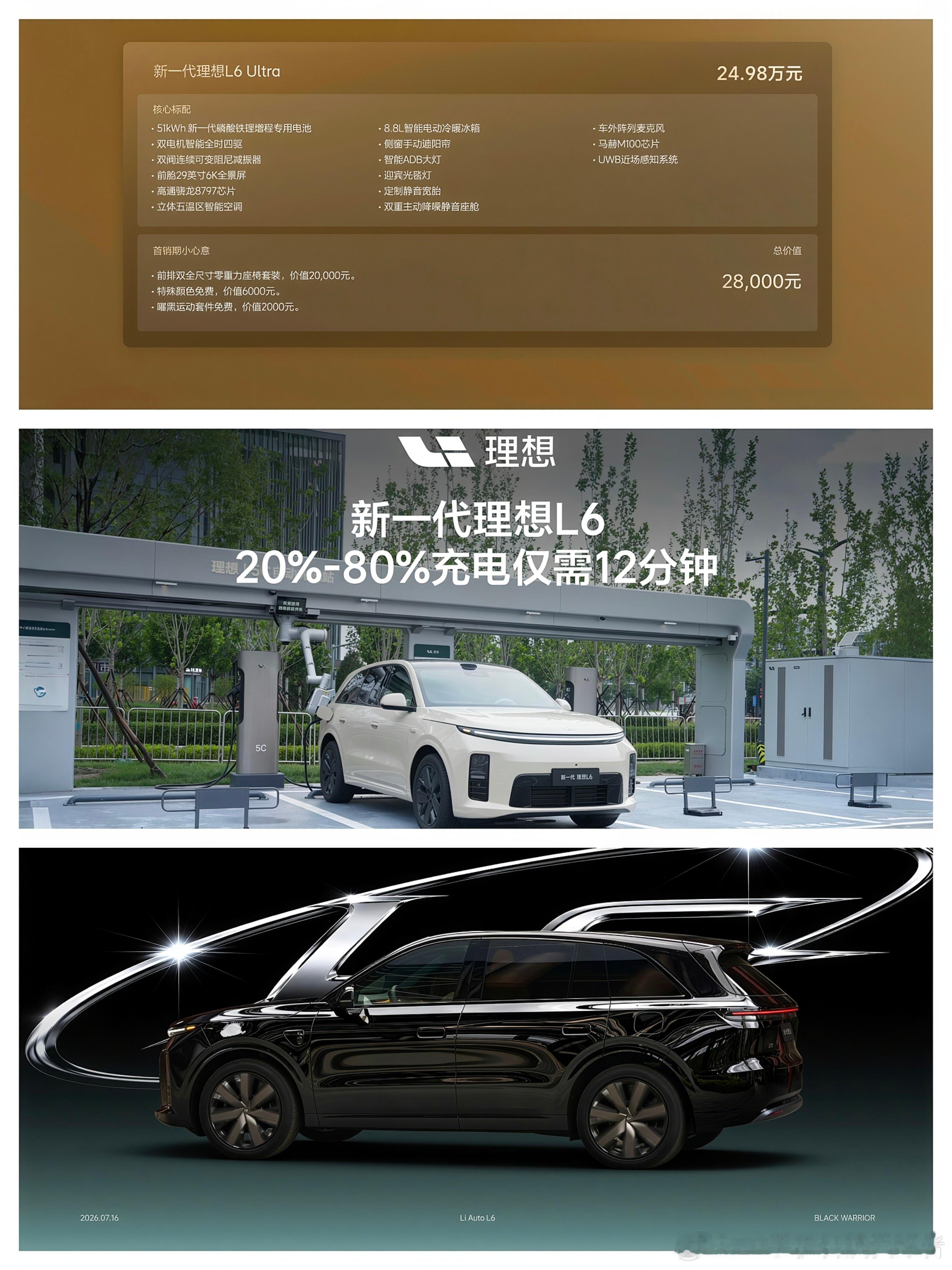 2026款理想L6价格24.98万元，51度磷酸铁锂电池，双电机四驱，冰箱彩电大